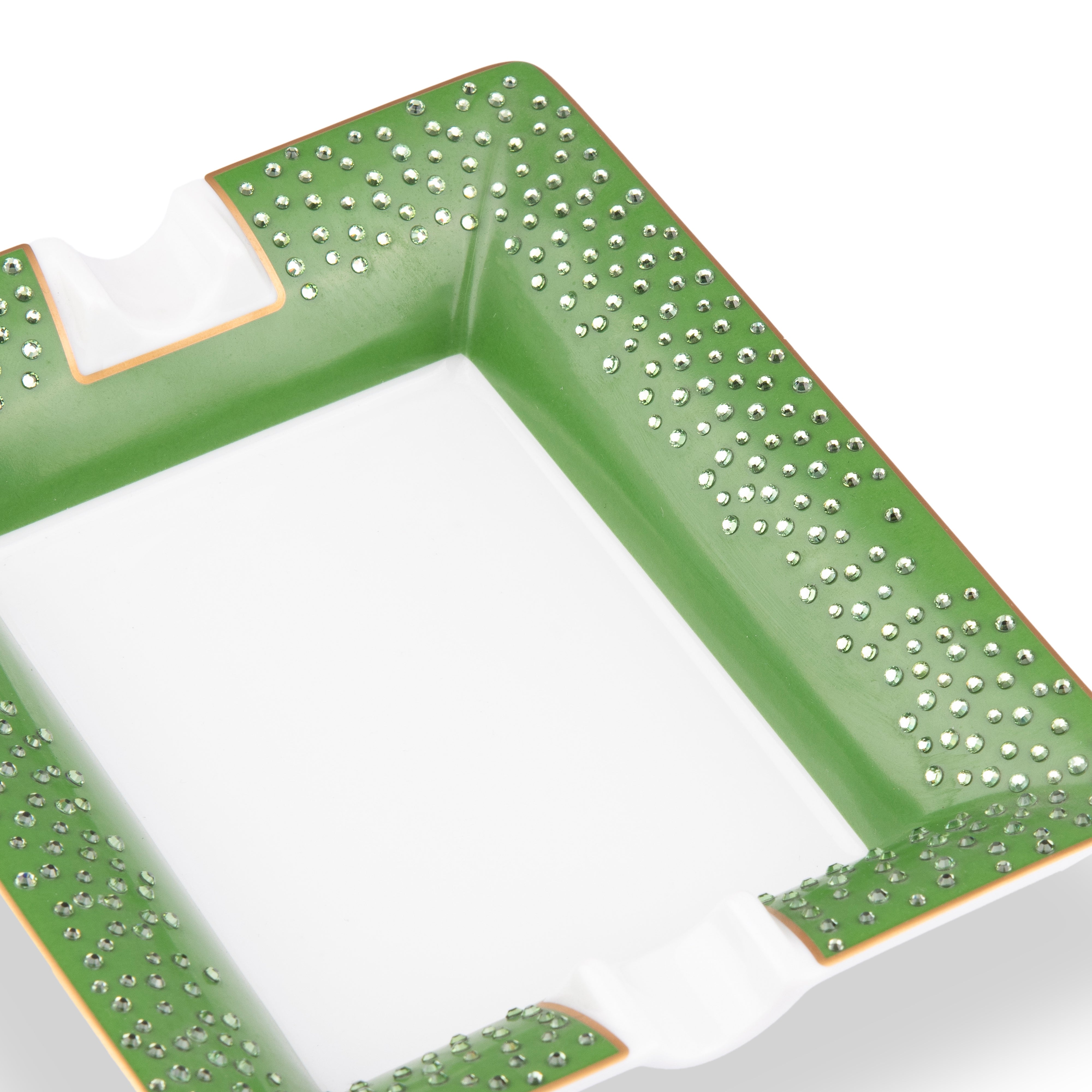 Manufacture De Monaco. Green Porcelain Ashtray Studded with Swarovski. Medium Size