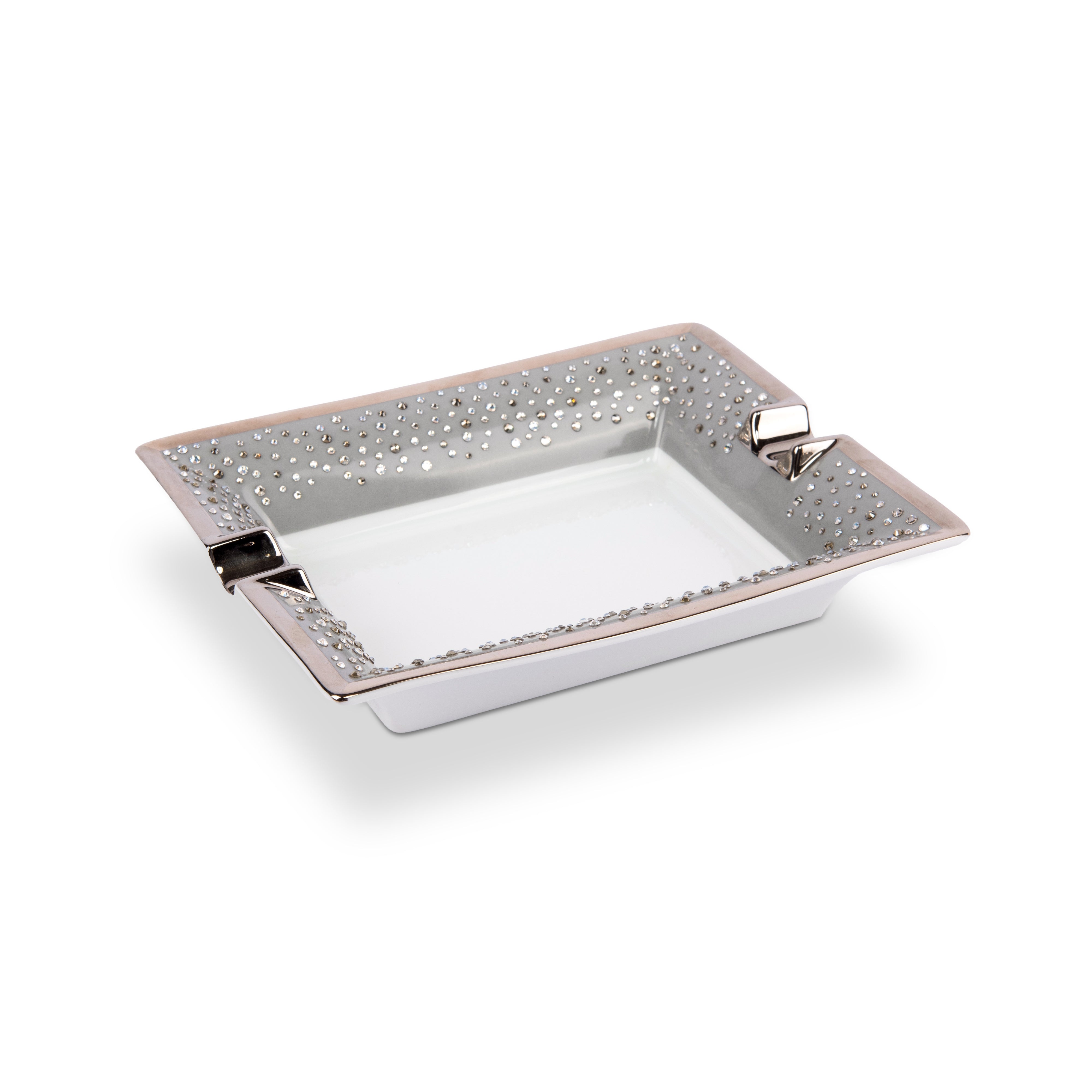 Manufacture De Monaco. Grey Porcelain Ashtray Studded with Blue Swarovski.