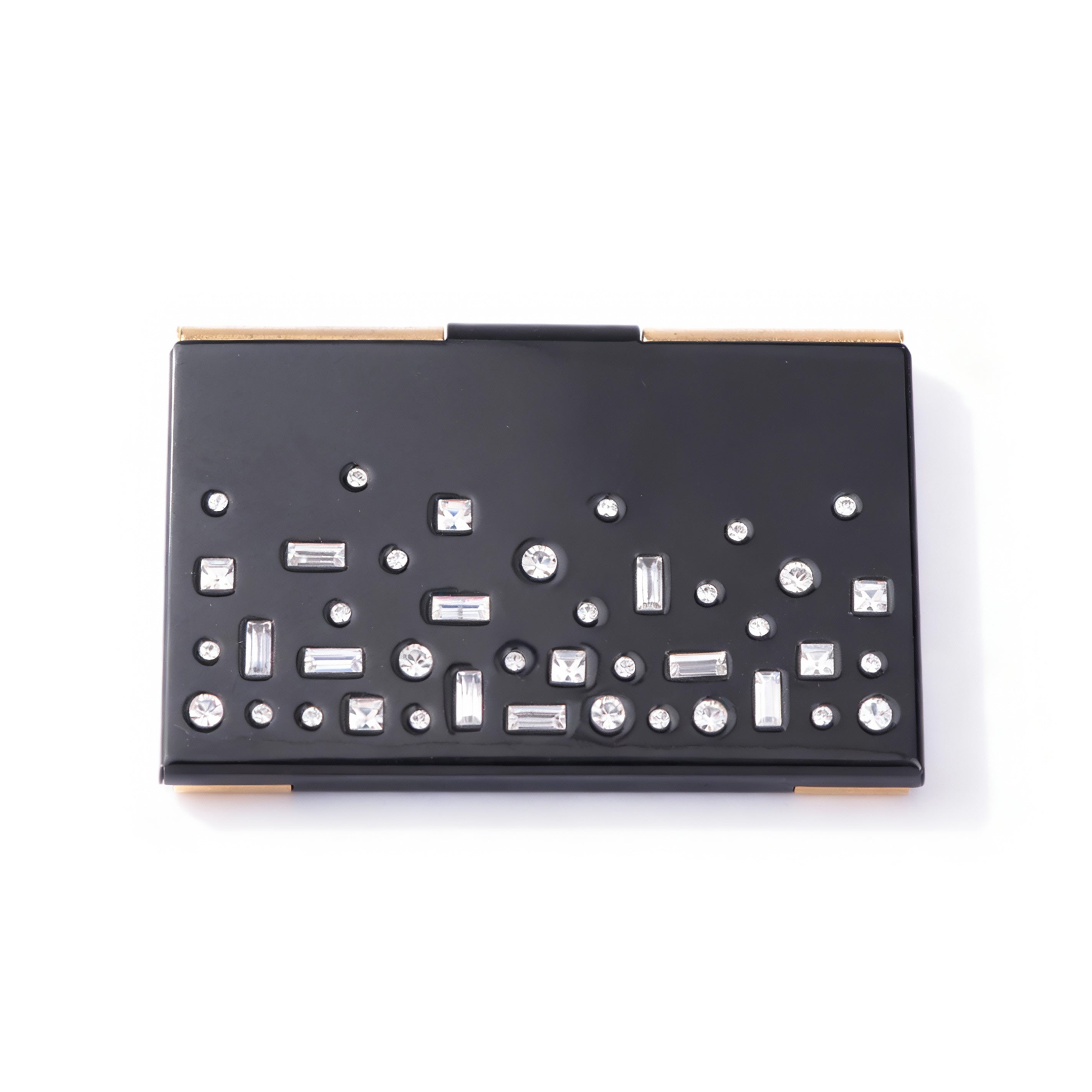 Triple C Design. Black Card Holder Studded with Crystals. Small Size