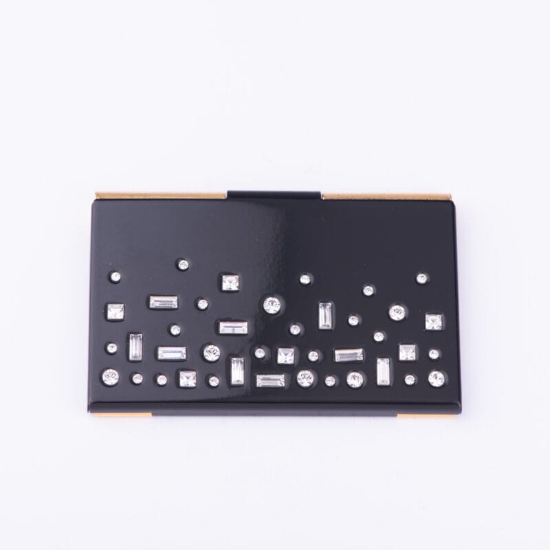 Triple C Design. Black Card Holder Studded with Crystals. Small Size