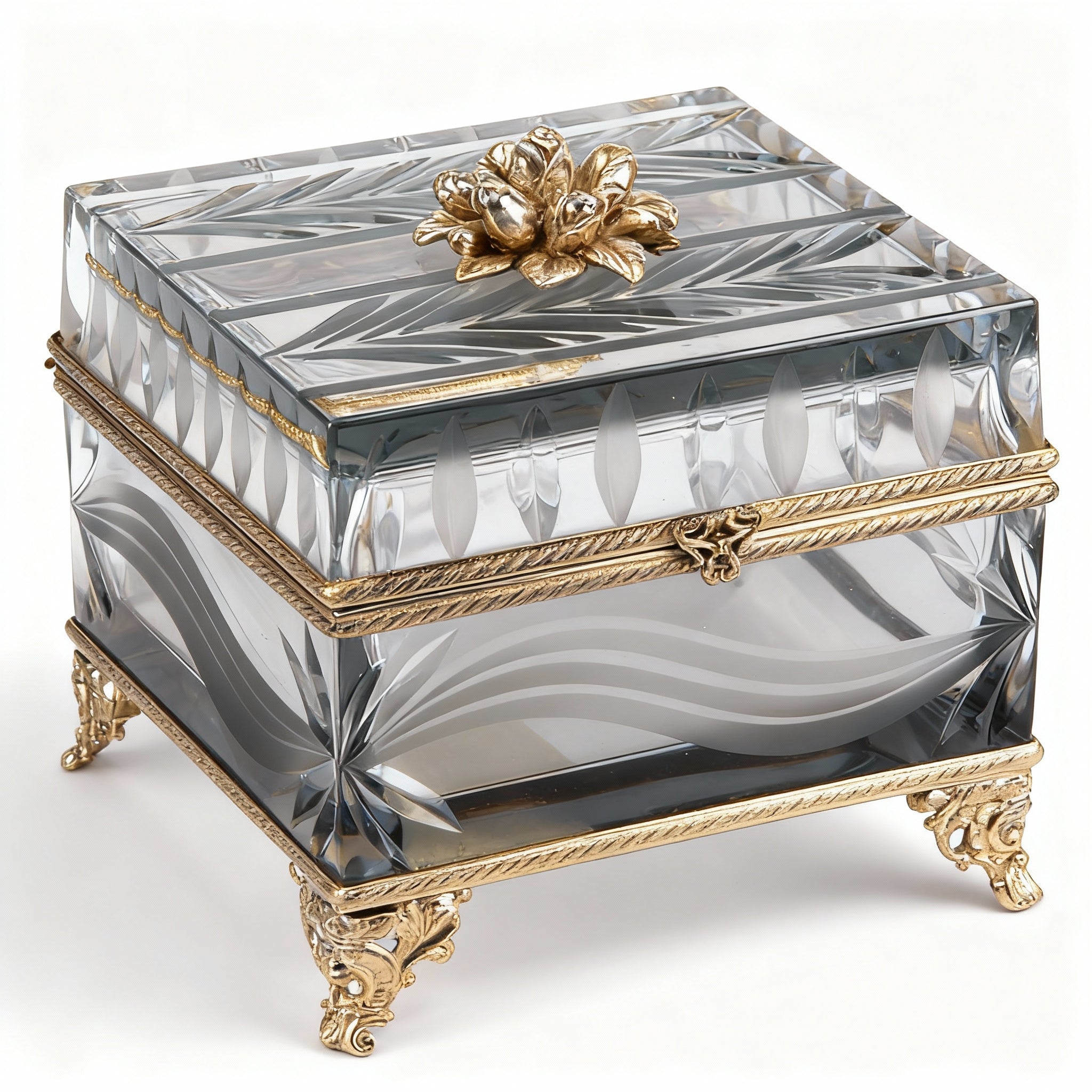 Baldi. Square Crystal Box With Gold Accents.