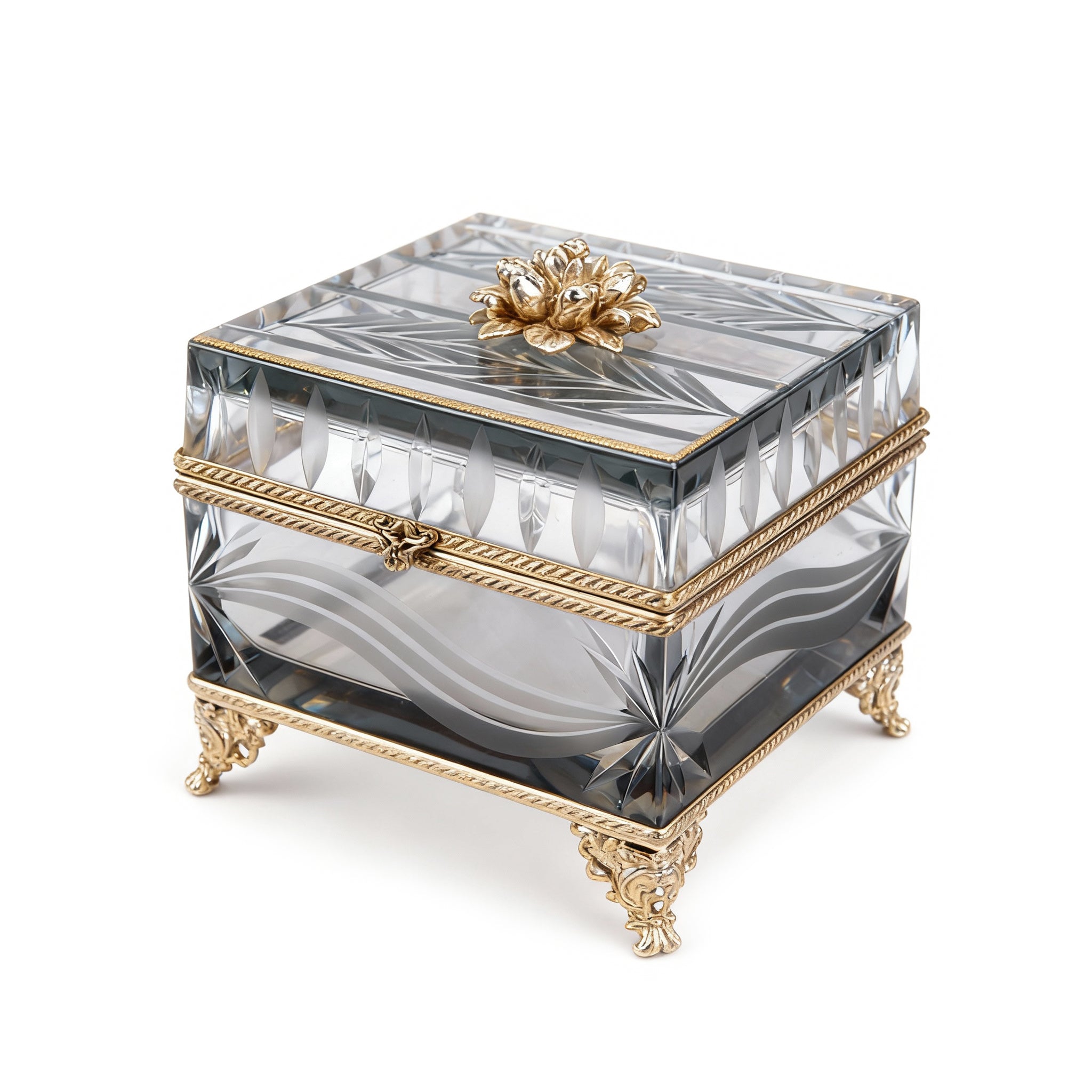 Baldi. Square Crystal Box With Gold Accents.