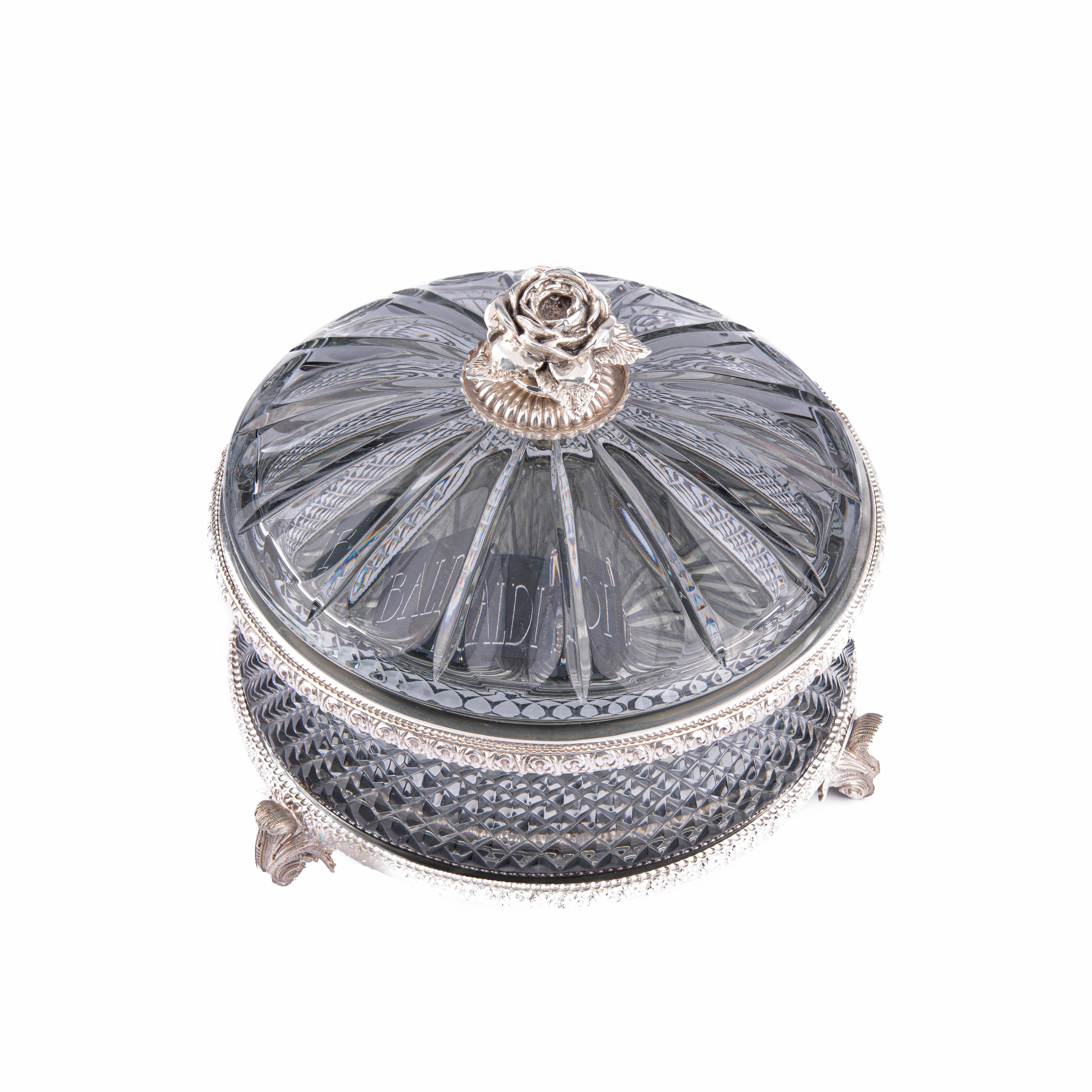 Baldi. Round Crystal Box With Rose. Medium Size.
