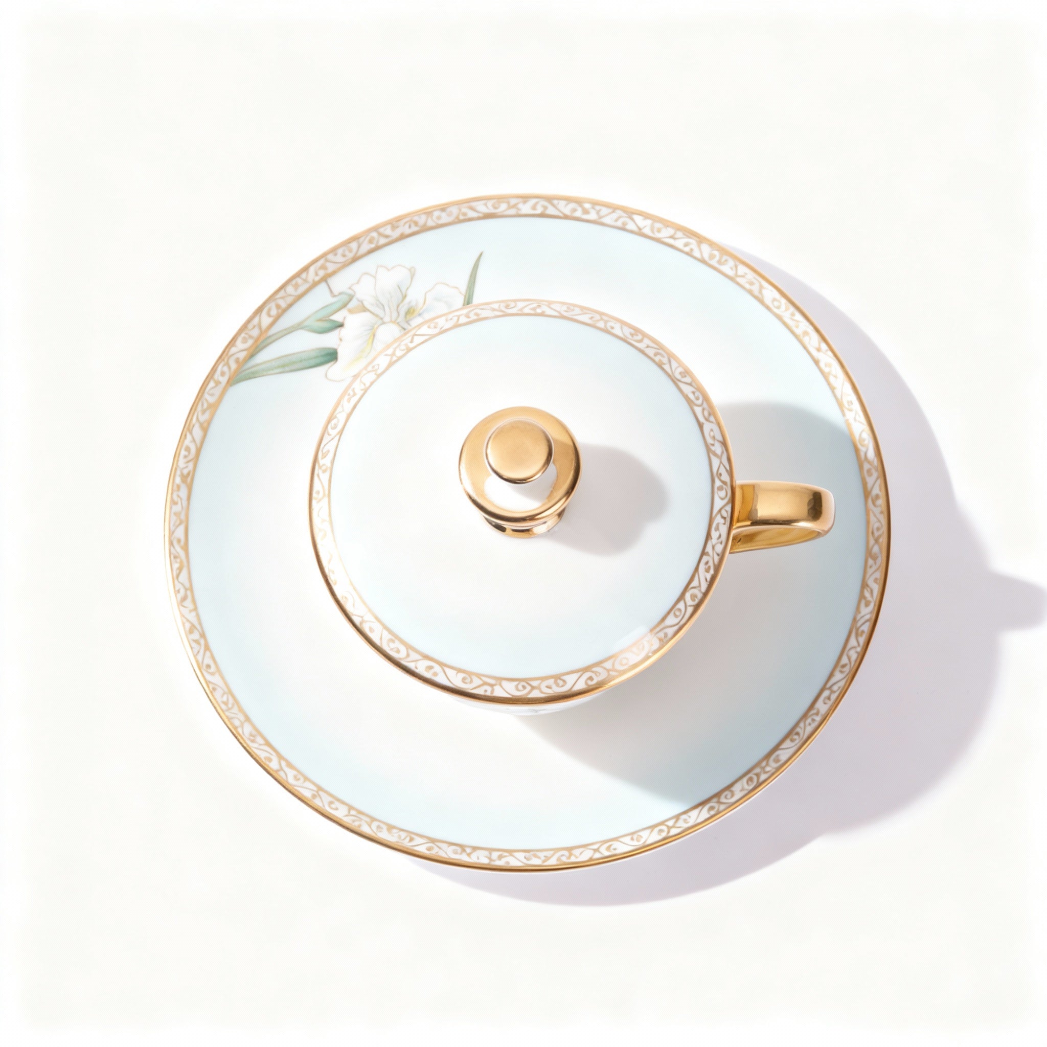 Prouna. Porcelain Teacup with Cover & Saucer. Small Size