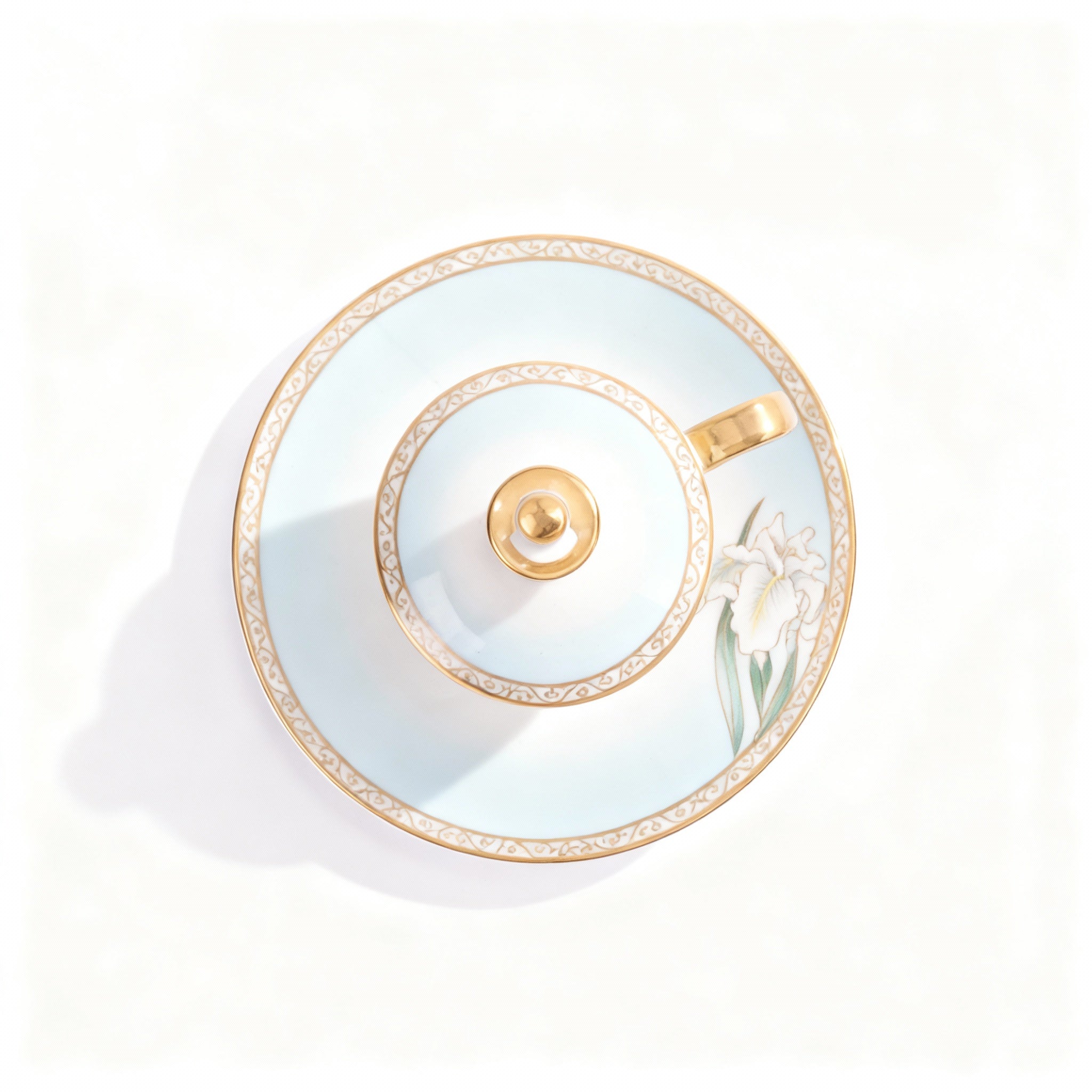 Prouna. Porcelain Teacup with Cover & Saucer. Medium Size