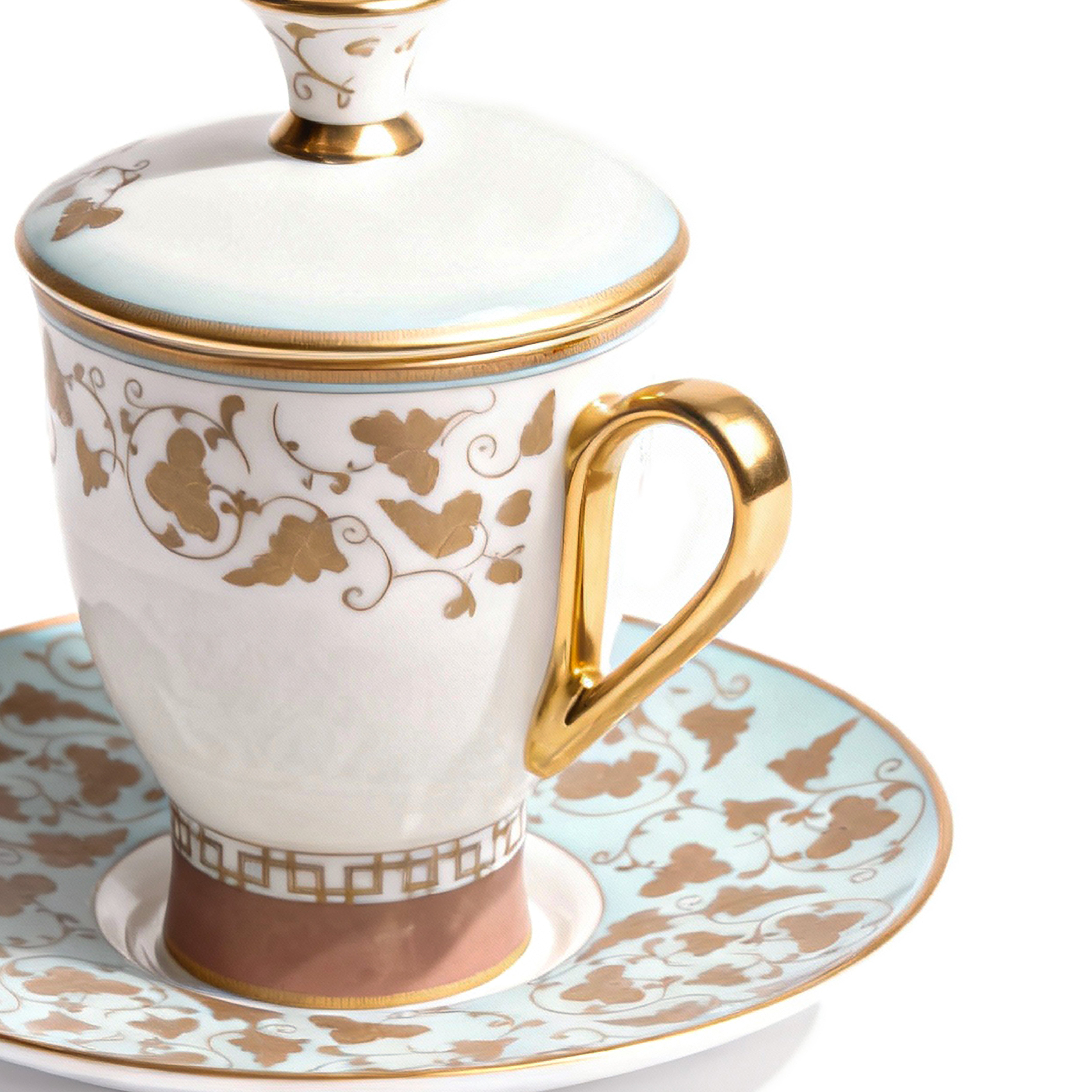 Prouna. Imperial Jade Teacup with Cover & Saucer. Medium Size