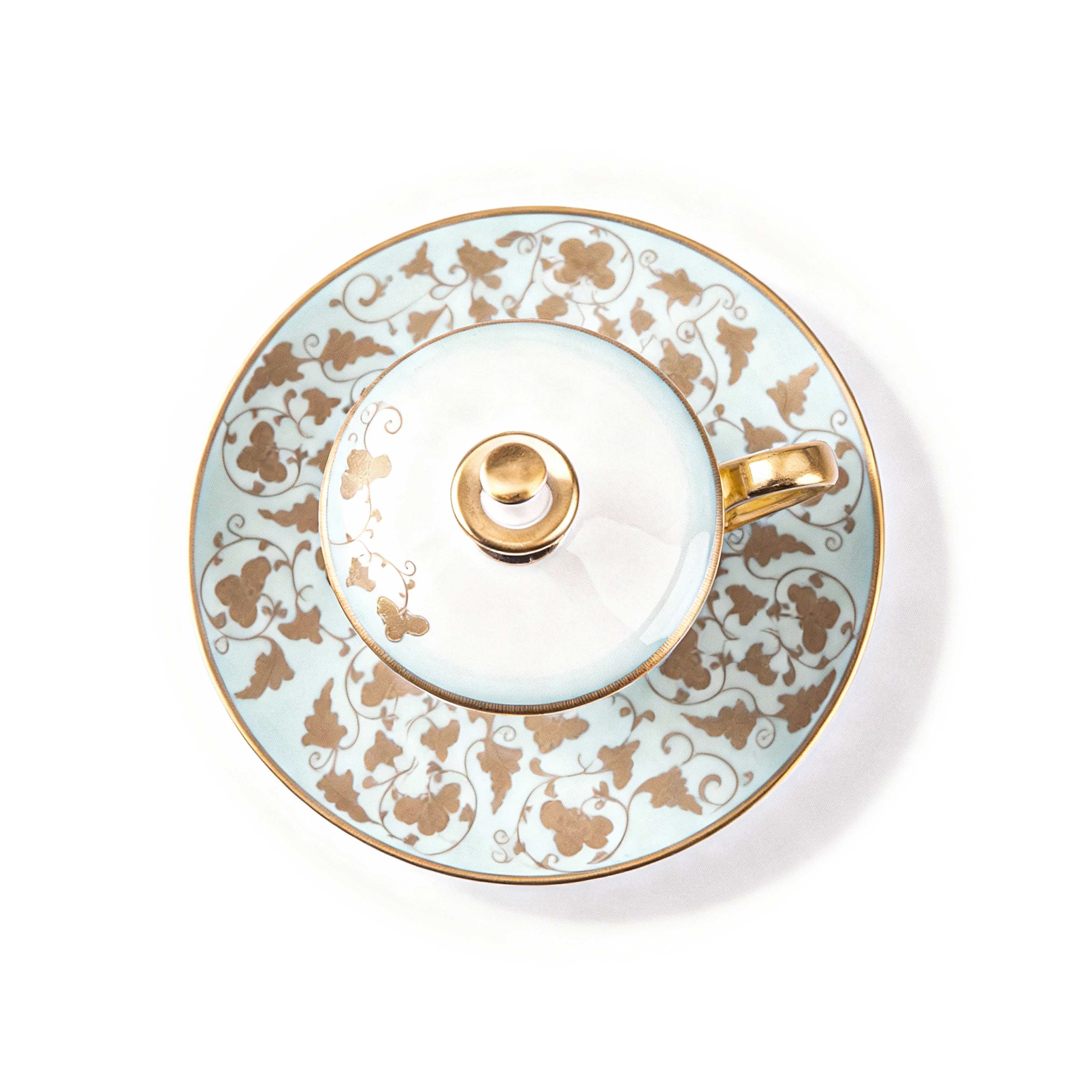 Prouna. Imperial Jade Teacup with Cover & Saucer. Medium Size