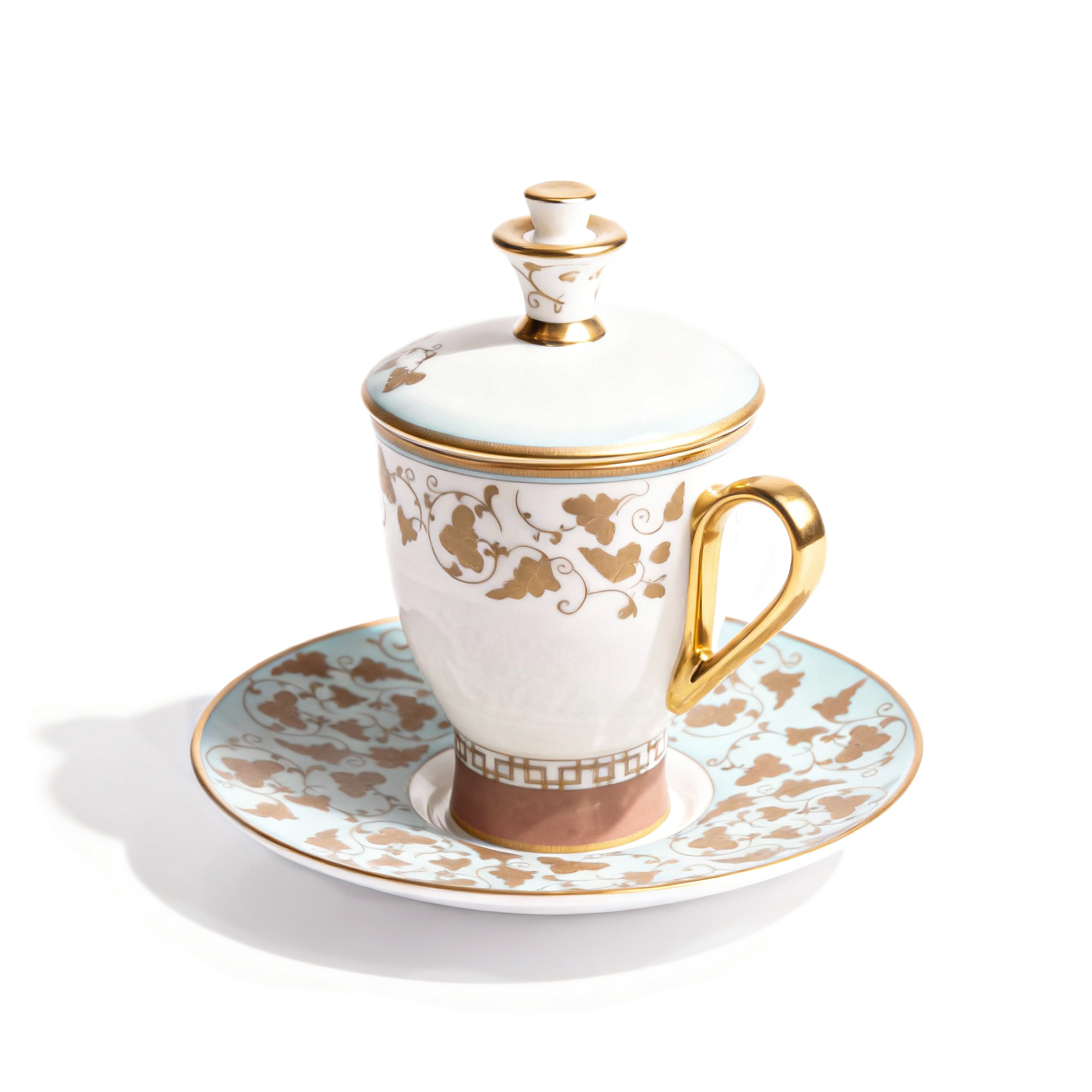 Prouna. Imperial Jade Teacup with Cover & Saucer. Medium Size