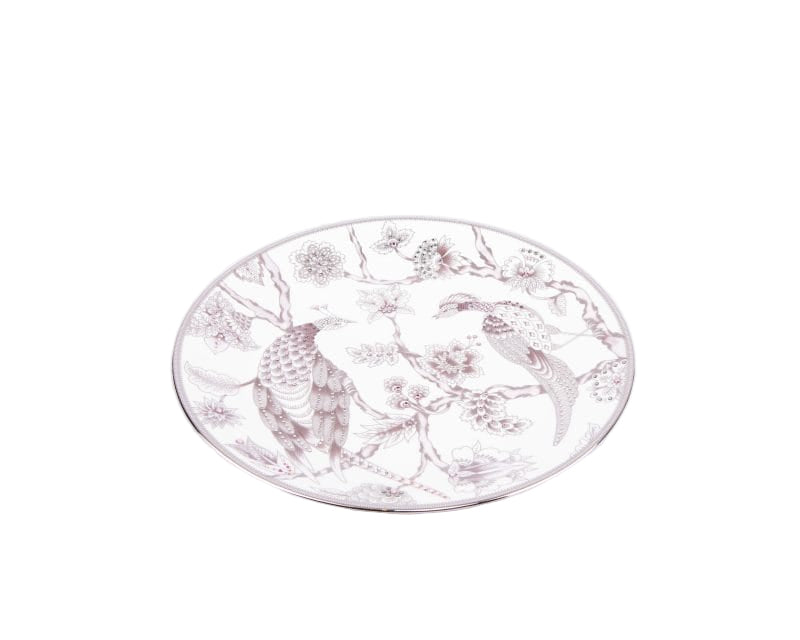Prouna. Porcelain Silver Pavo Decorative Plate Studded with Swarovski. Large Size