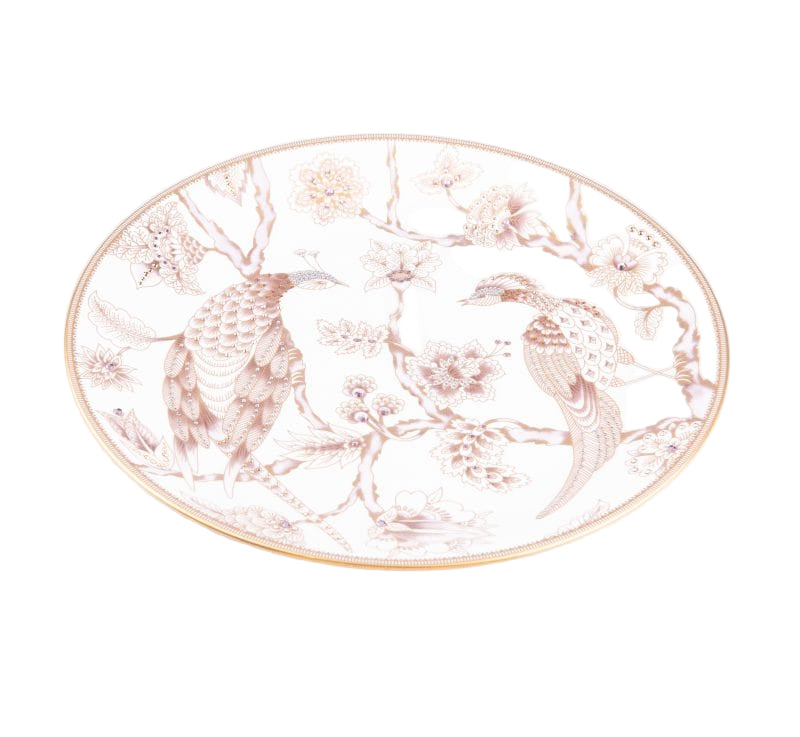 Prouna. Porcelain Gold Pavo Decorative Plate Studded with Swarovski. Large Size