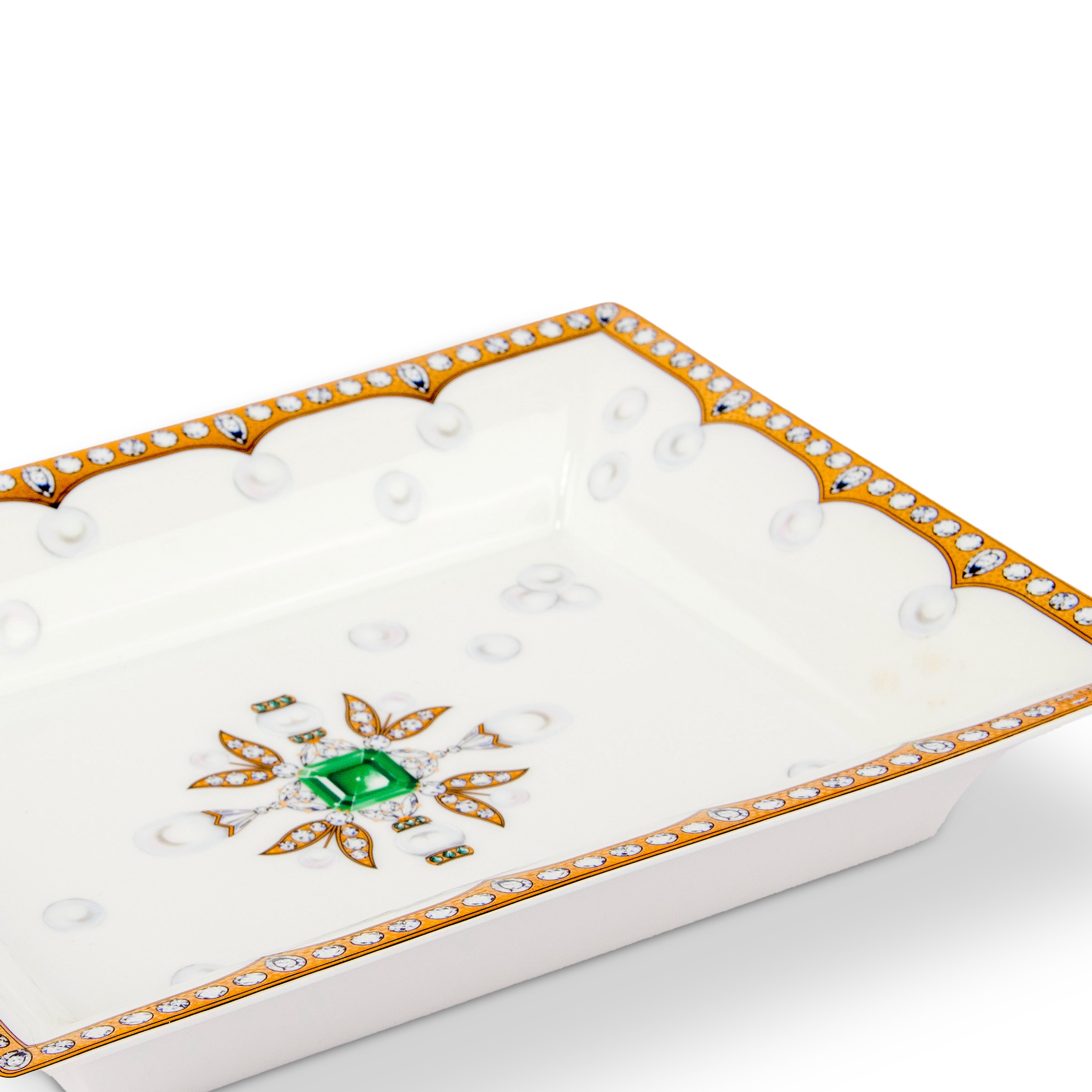 Fradkof. Limoges Empty Pocket/Ashtray Studded with Emerald and Golden Detailing