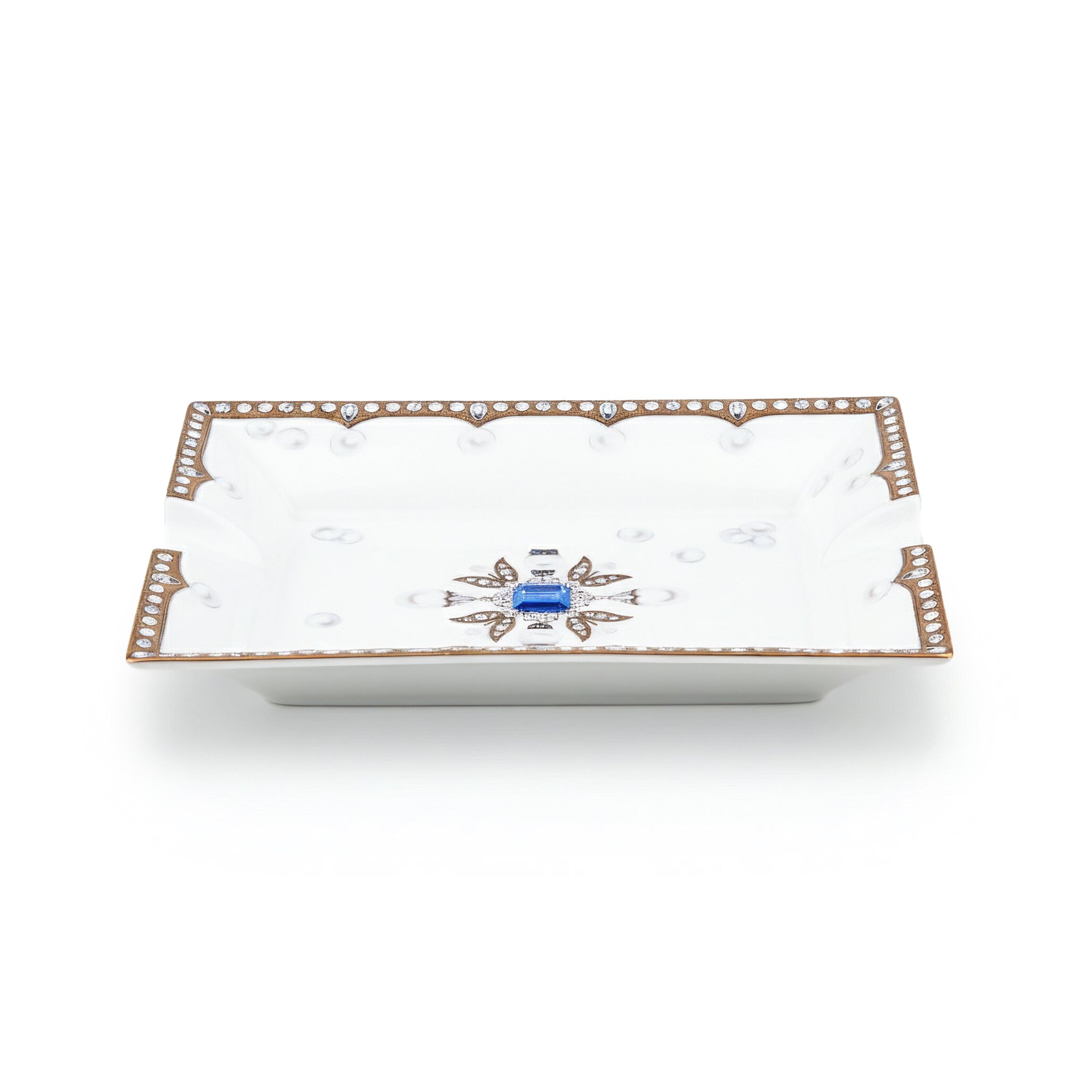 Fradkof. Limoges Empty Pocket/ Ashtray Studded with Sapphire