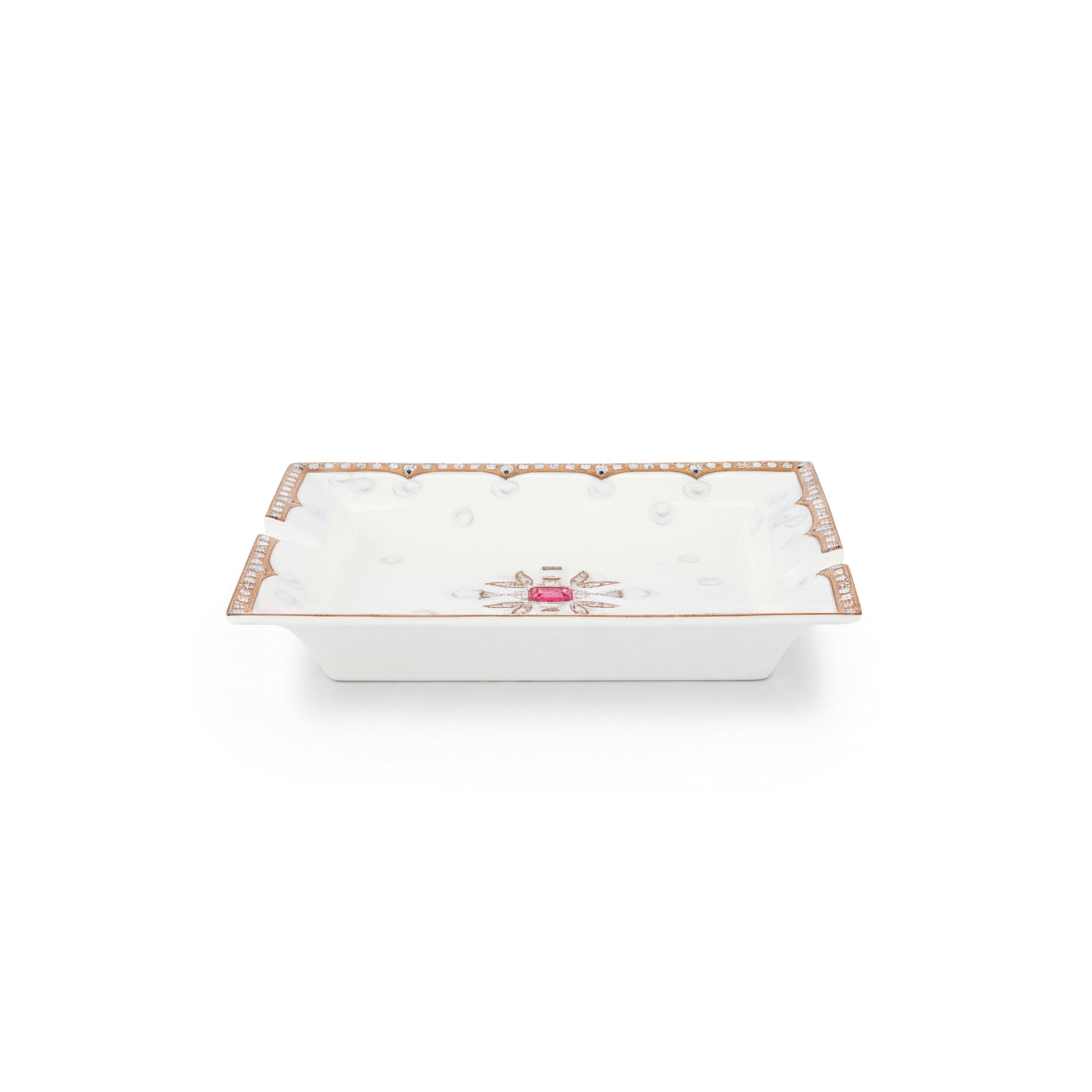 Fradkof. Limoges Empty Pocket/ Ashtray Studded with Ruby and Golden Detailing