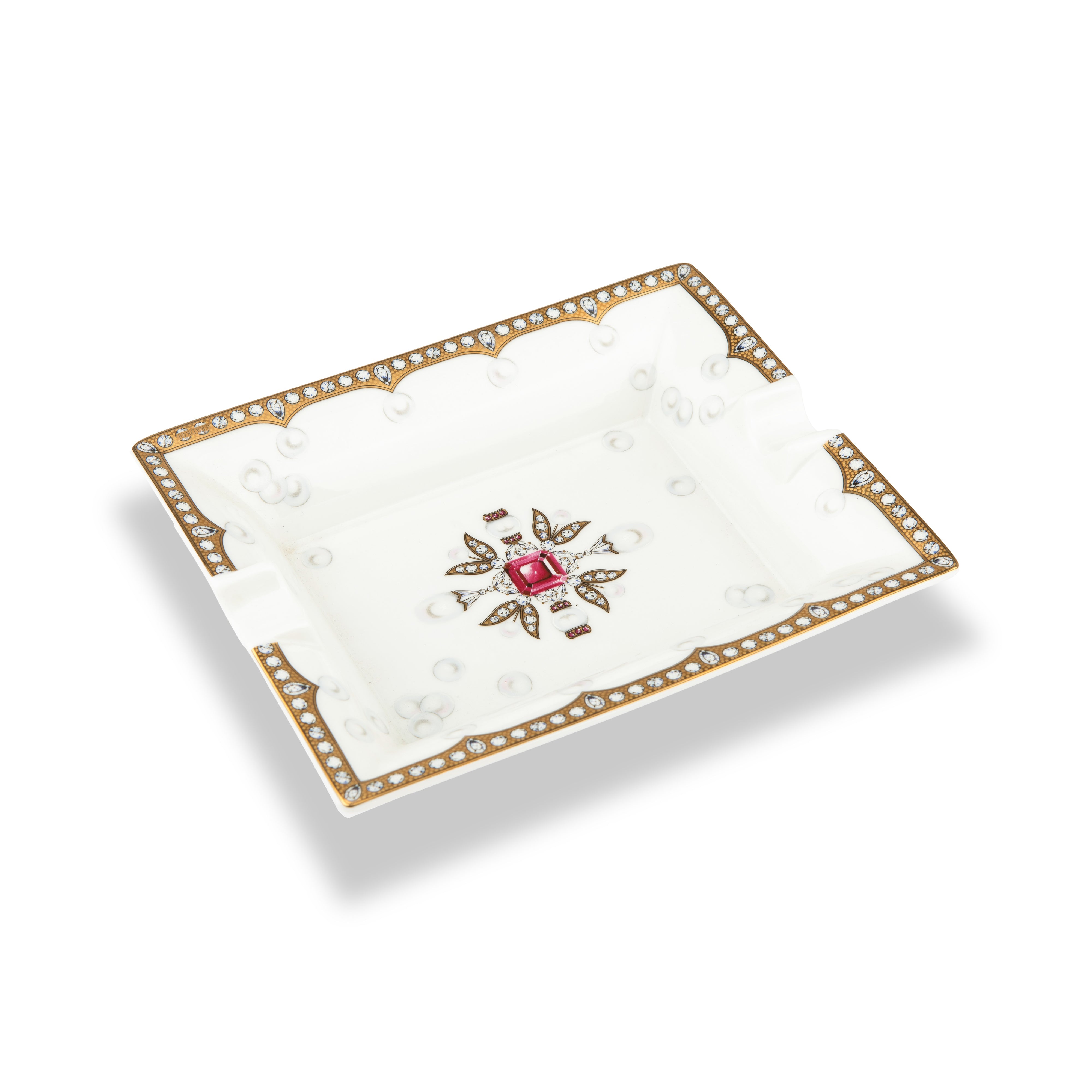 Fradkof. Limoges Ashtray Studded with Rudy and Golden Detailing