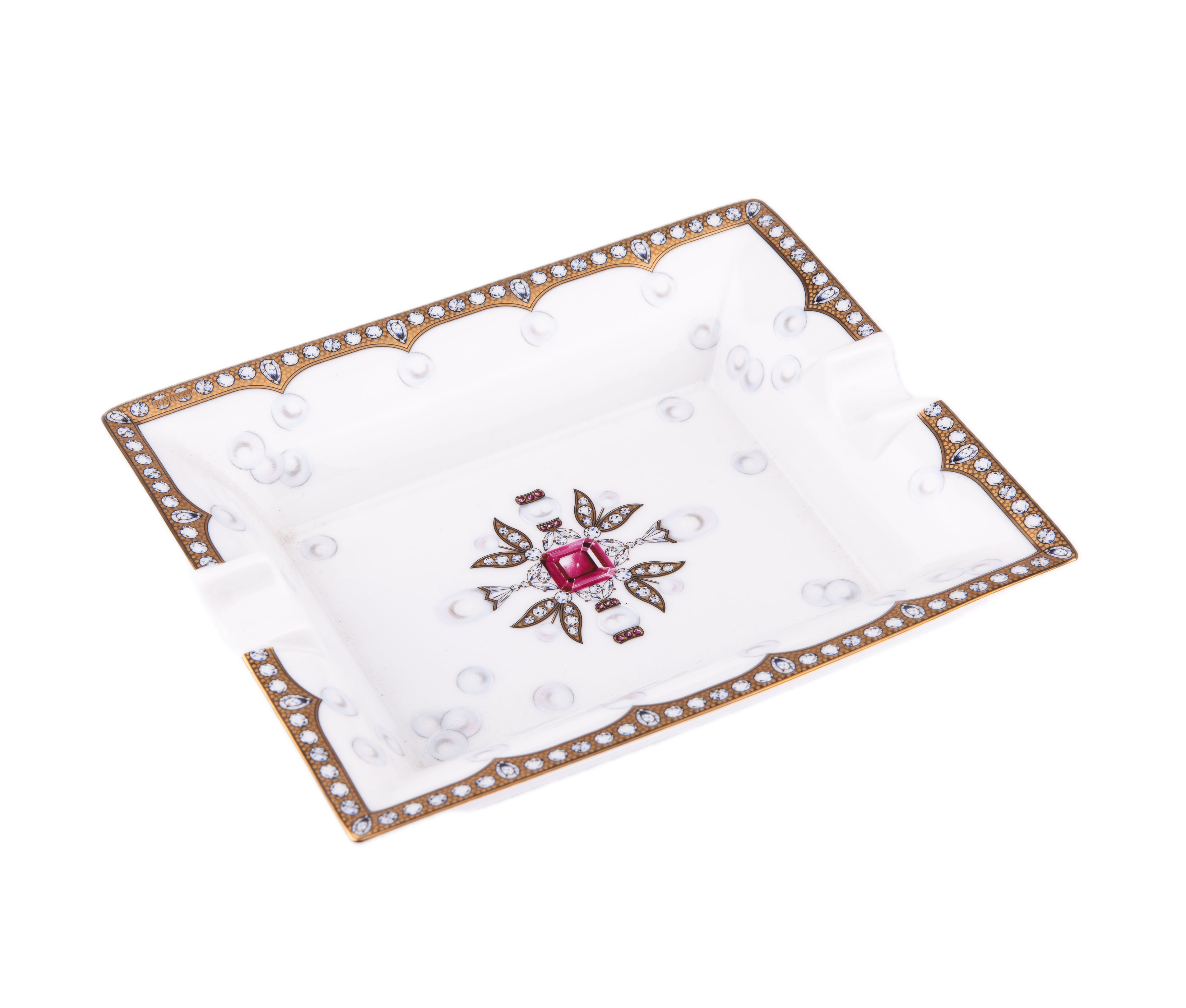 Fradkof. Limoges Ashtray Studded with Rudy and Golden Detailing