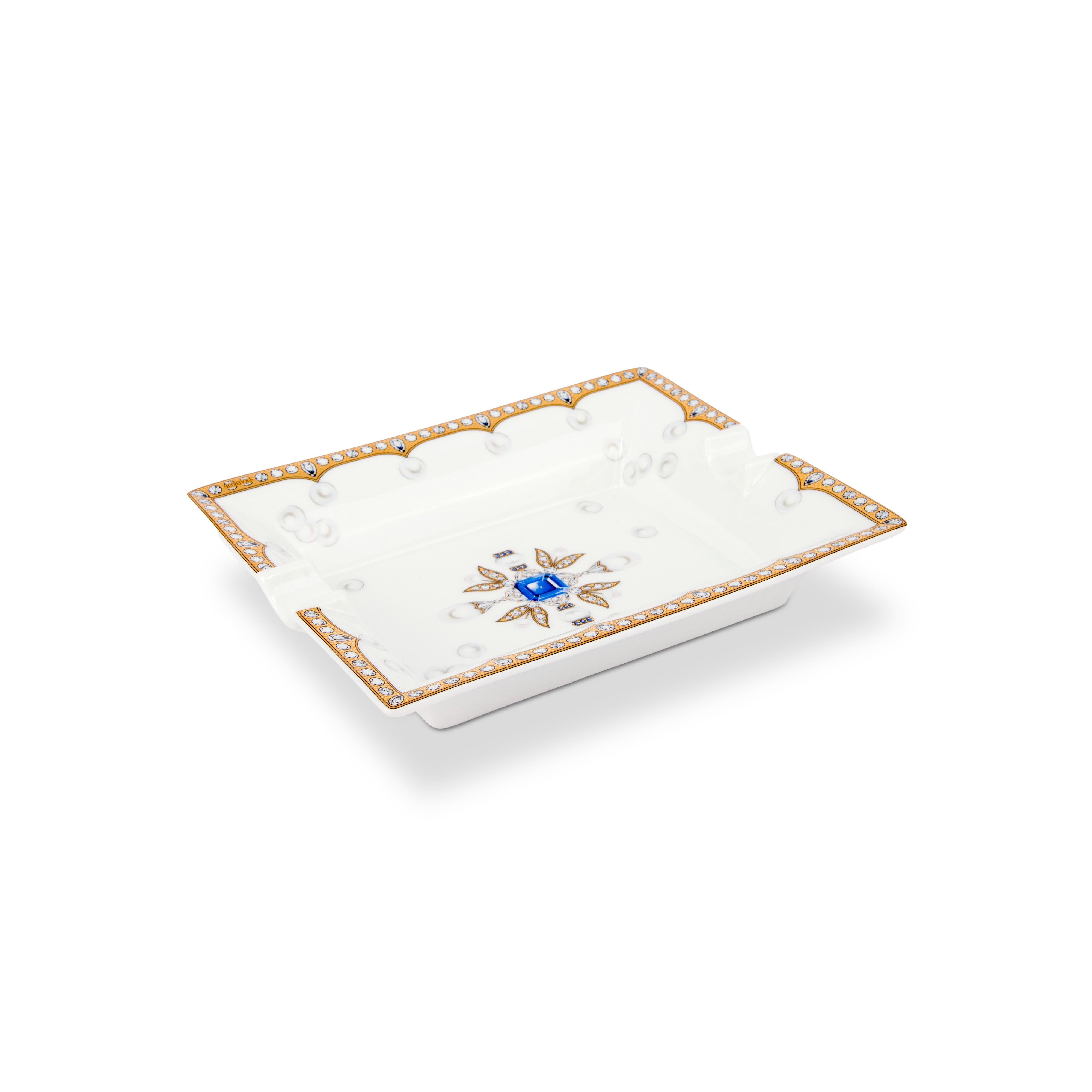 Fradkof. Limoges Ashtray Studded with Sapphire and Golden Detailing