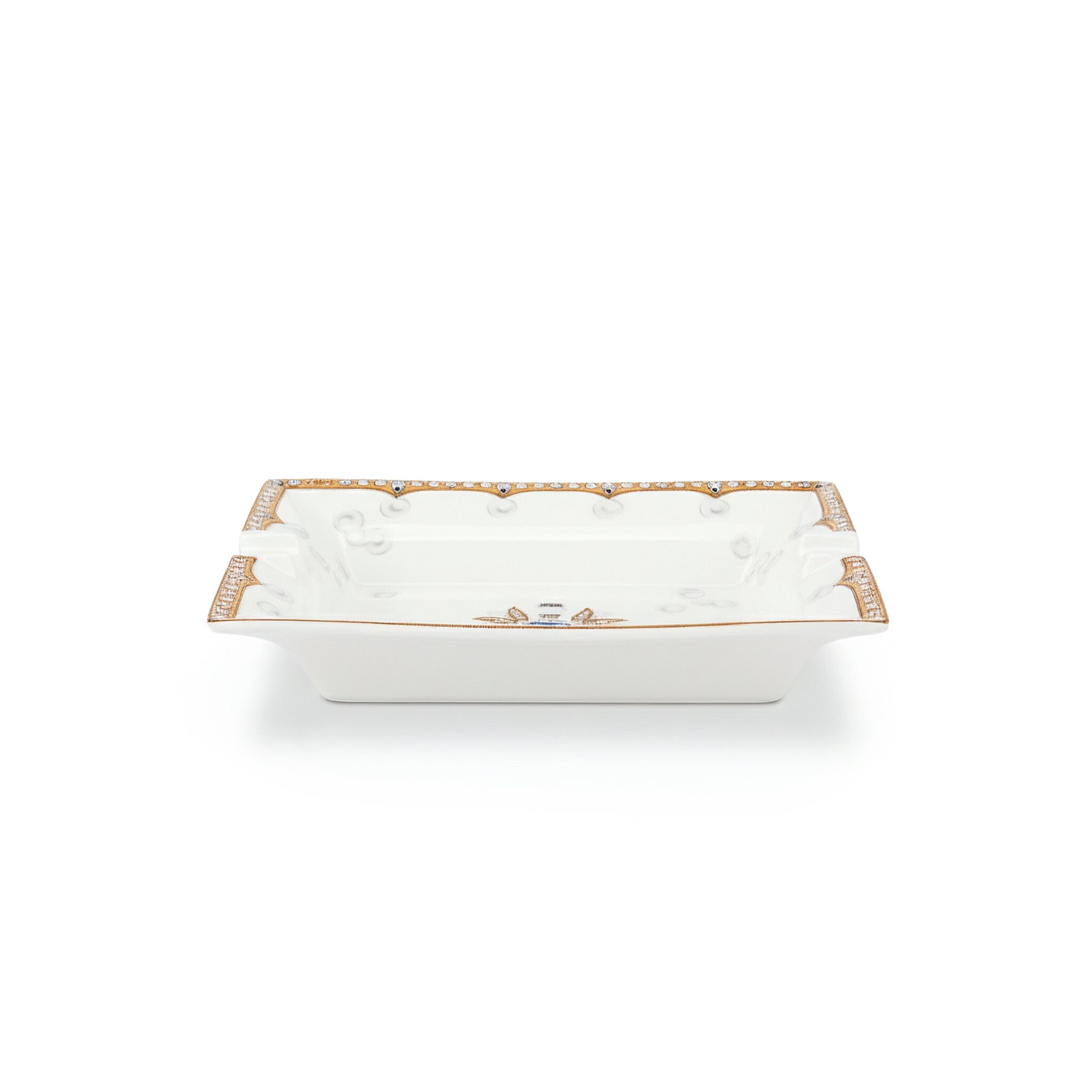 Fradkof. Limoges Ashtray Studded with Sapphire and Golden Detailing