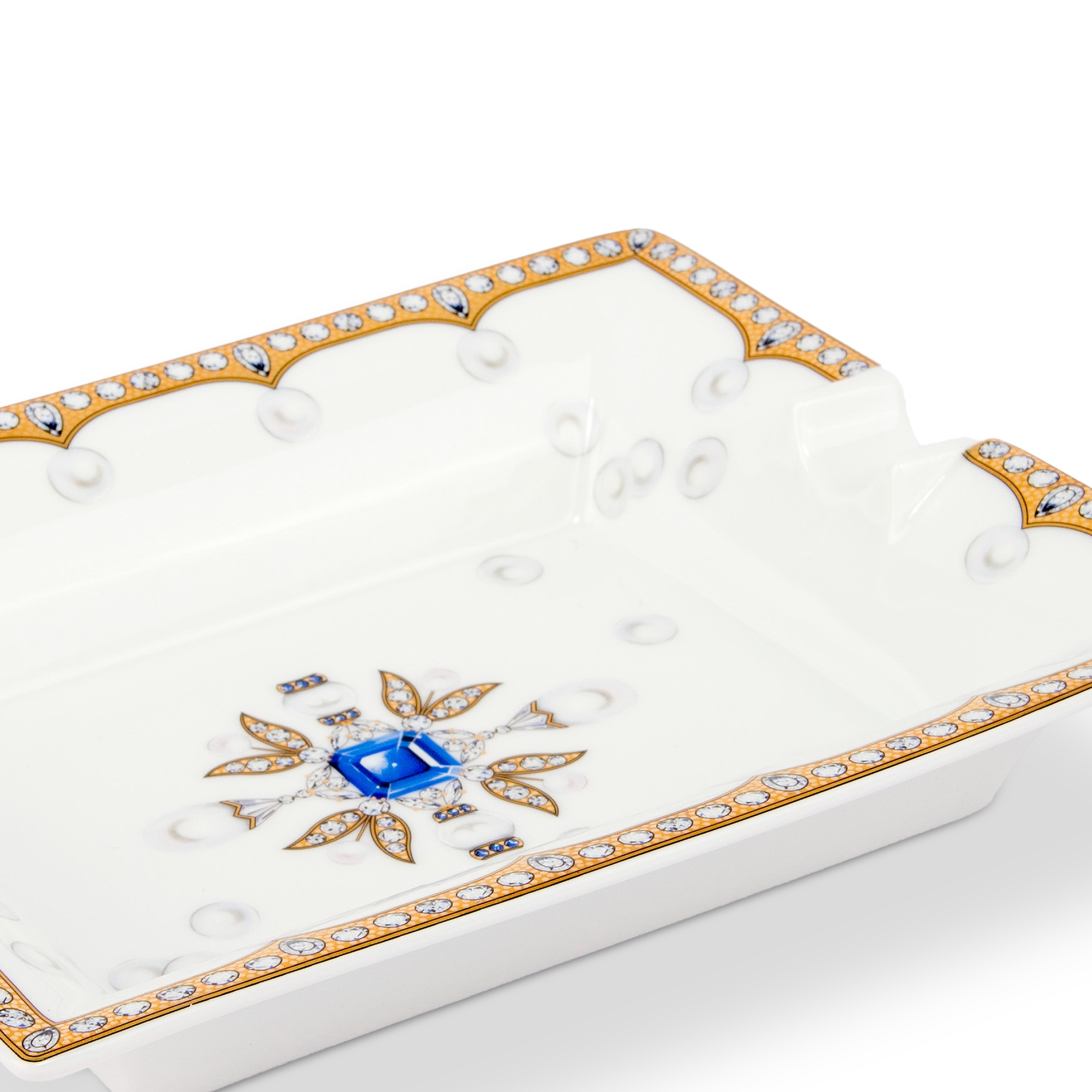Fradkof. Limoges Ashtray Studded with Sapphire and Golden Detailing