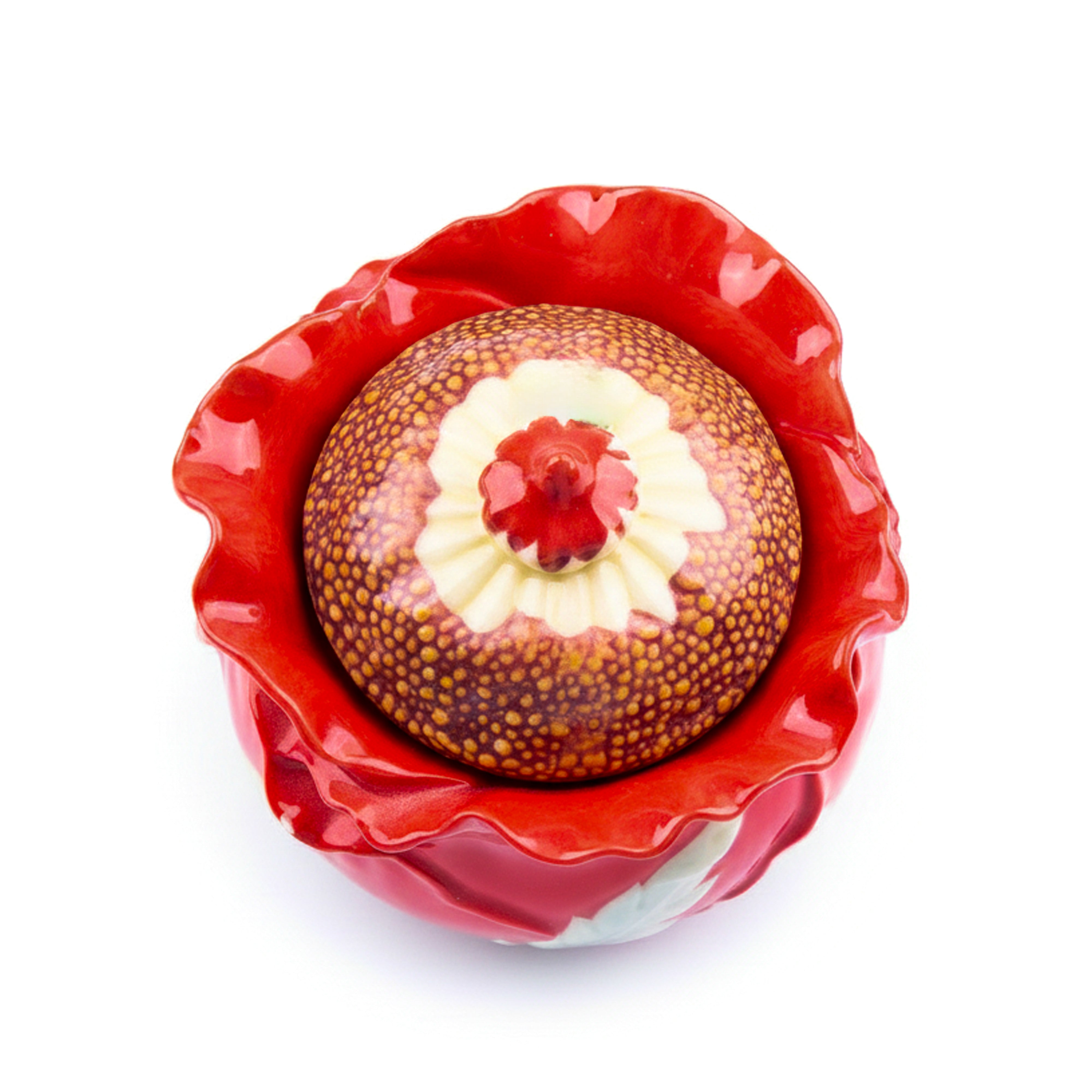 Franz Porcelain. Common Poppy Sugar Bowl with A Spoon. Small Size