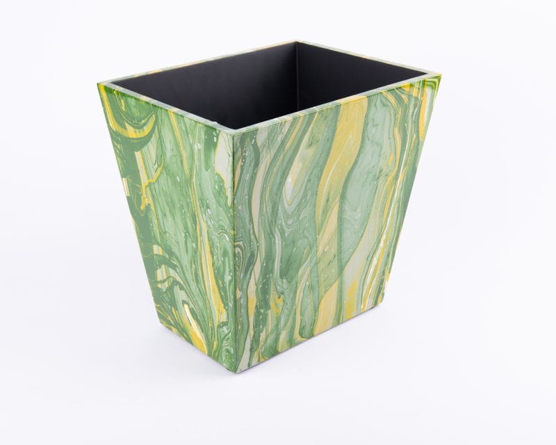 Saigon Interiors. Green & Yellow Wooden Waste Basket.