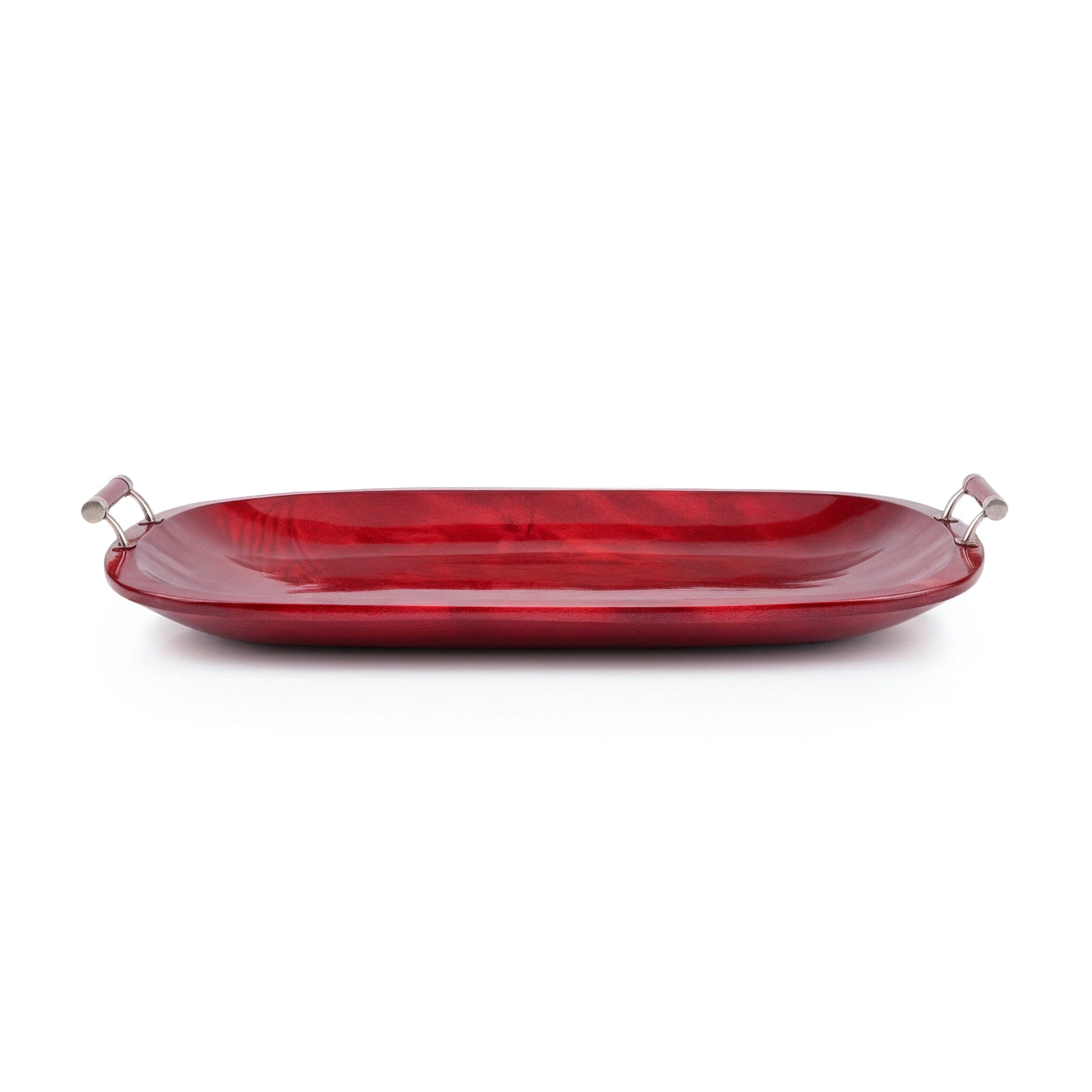 Saigon Interiors. Red Wooden Rectangular Serving Tray.