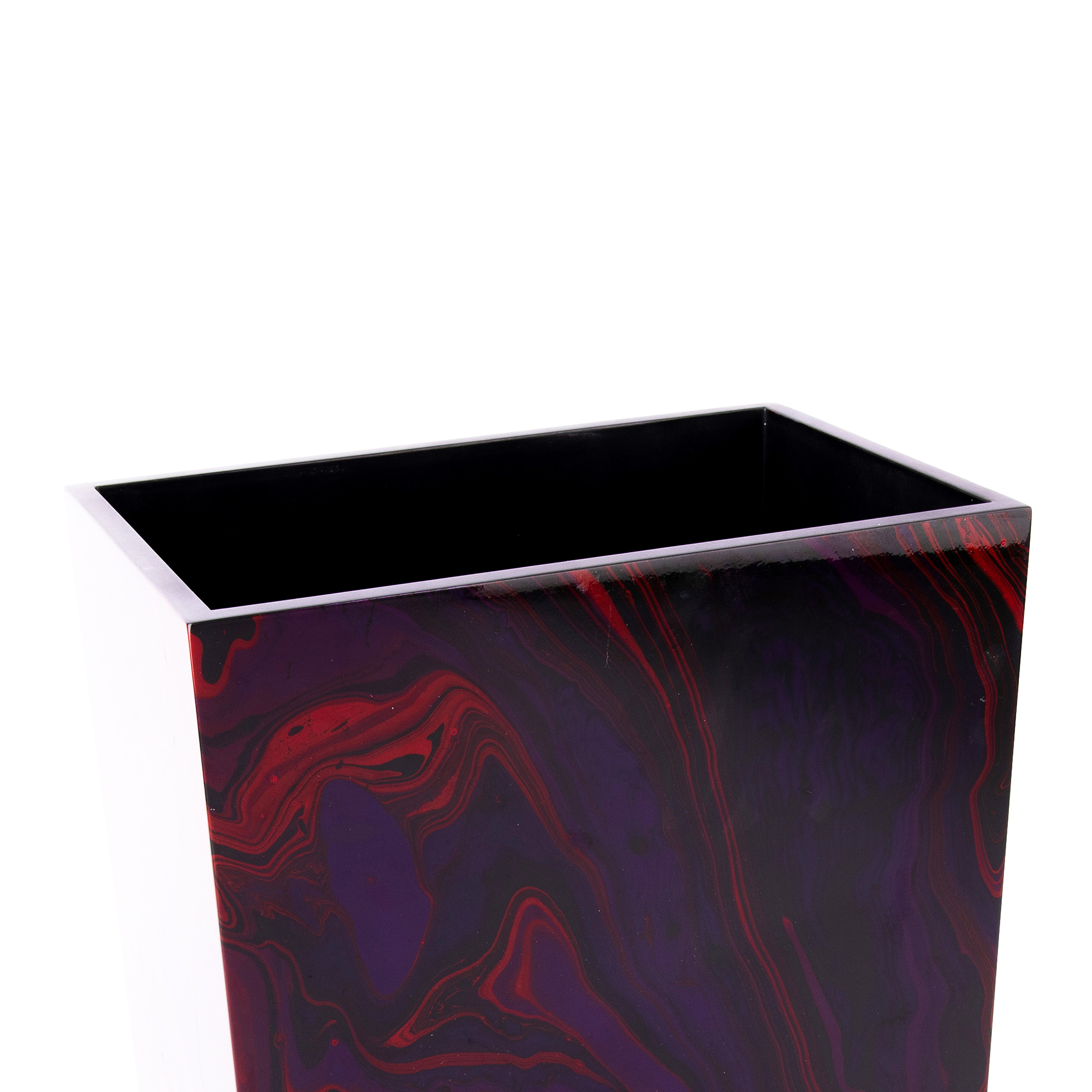 Saigon Interiors. Set of Red Wooden Tissue Box & Wastebasket.