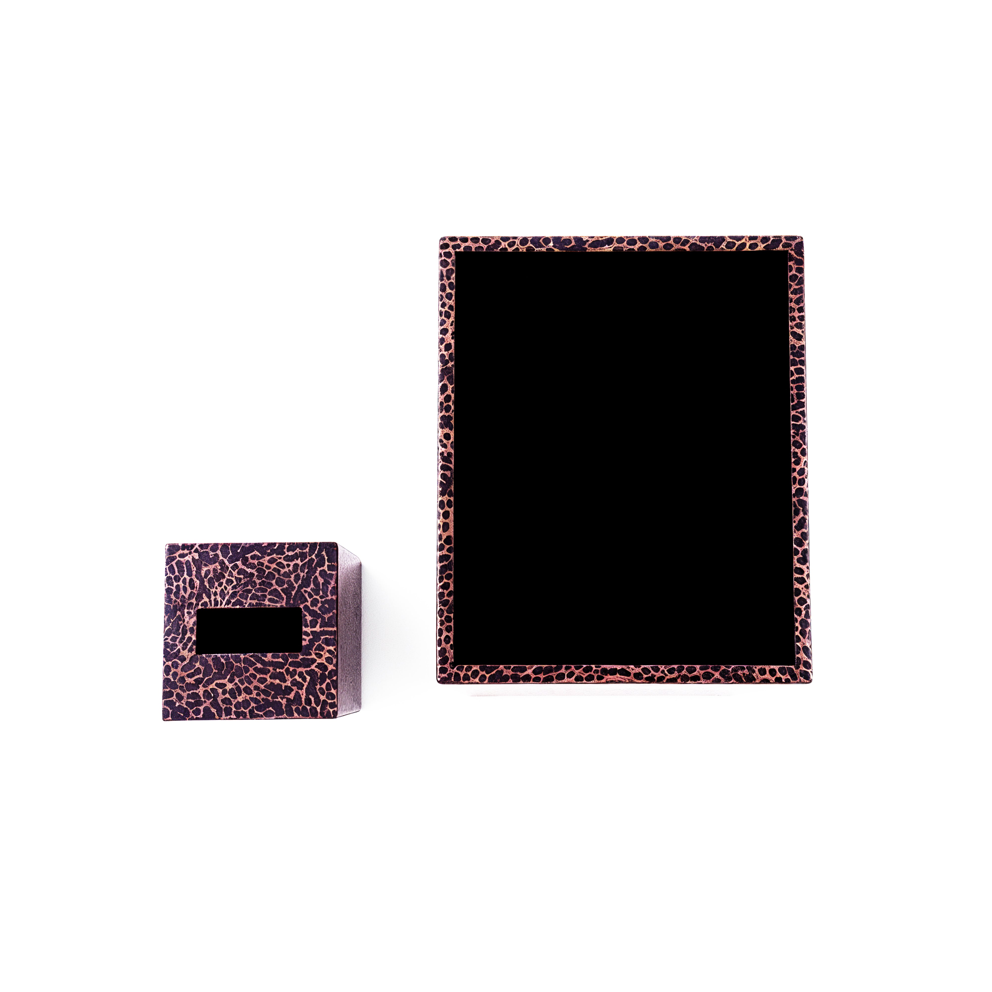 Saigon Interiors. Set of Printed Wooden Tissue Box & Wastebasket.