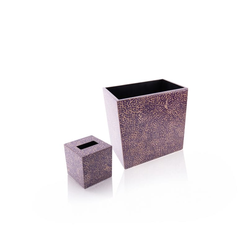 Saigon Interiors. Set of Printed Wooden Tissue Box & Wastebasket.