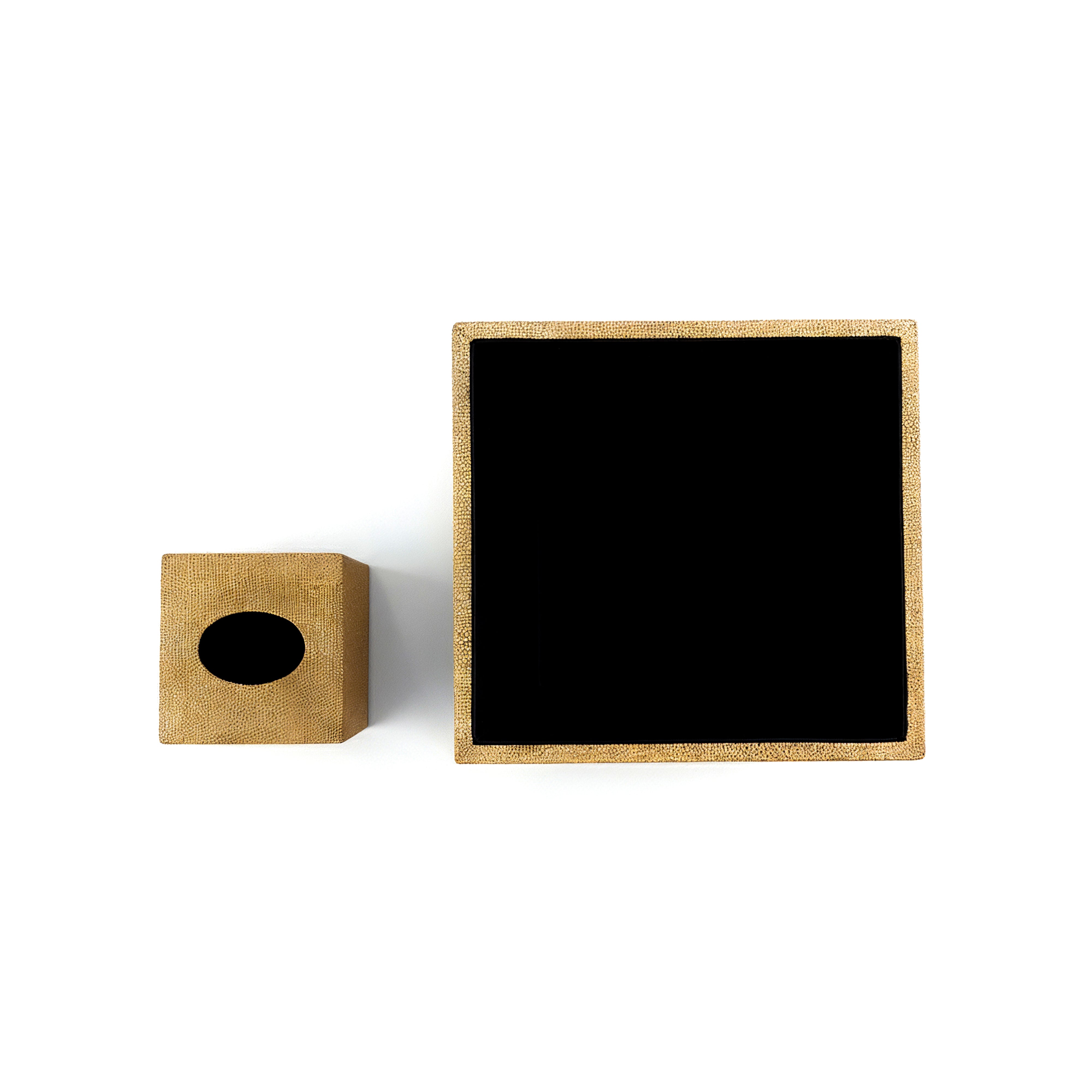 Saigon Interiors. Set of Beige Leather Tissue Box & Wastebasket.