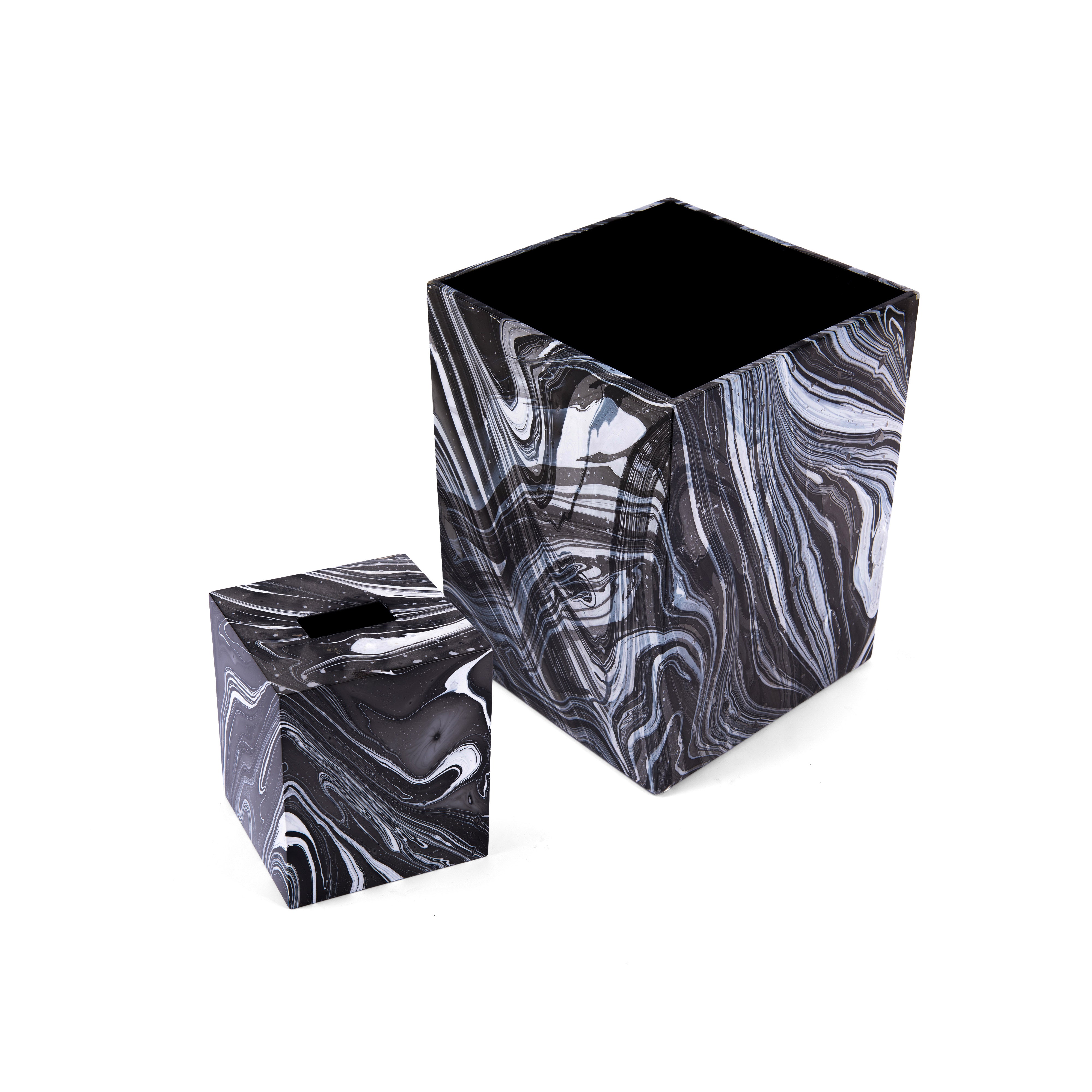 Saigon Interiors. Set of Grey & White Tissue Box & Wastebasket.