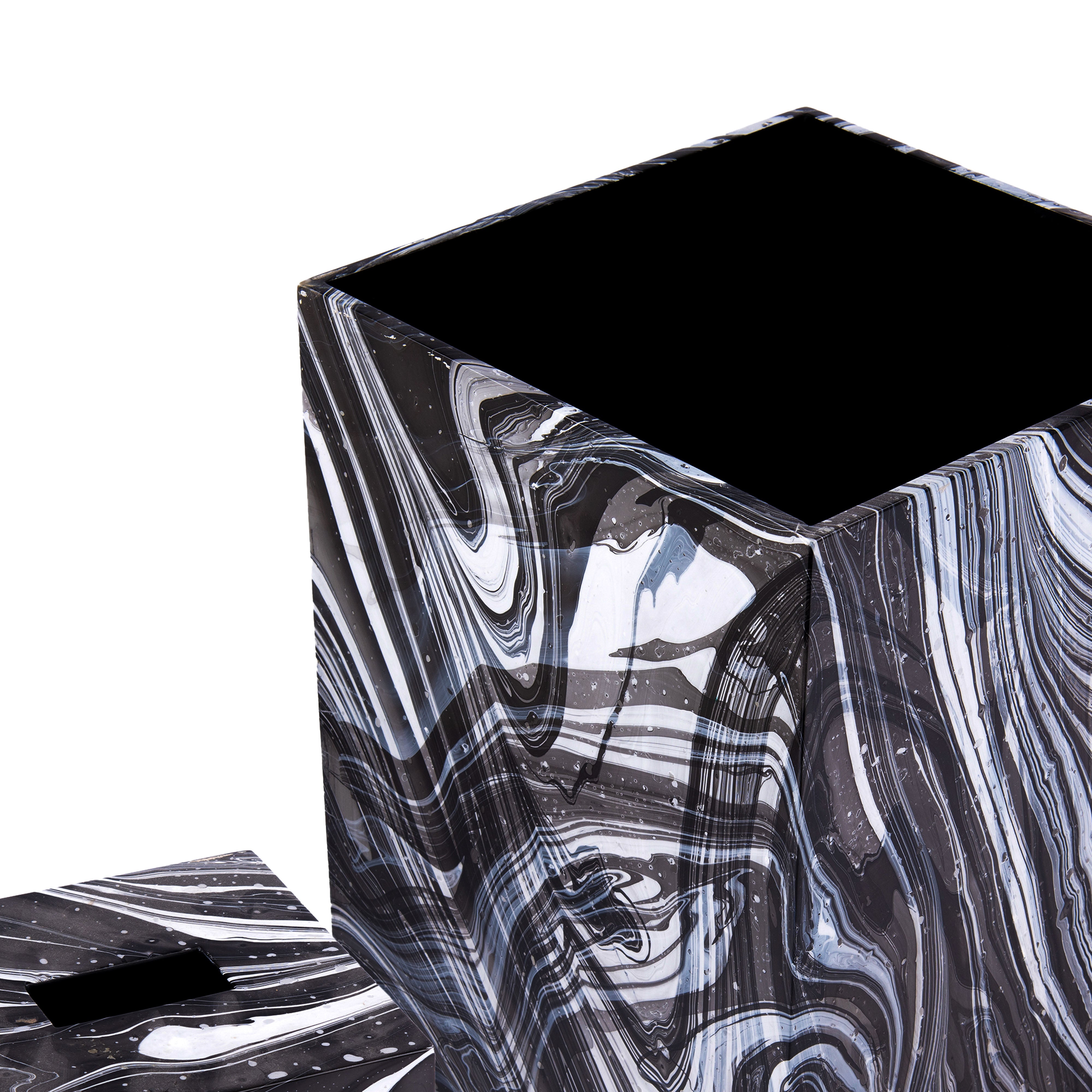 Saigon Interiors. Set of Grey & White Tissue Box & Wastebasket.