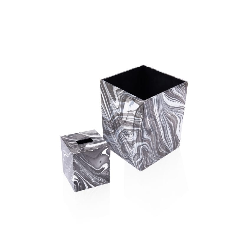 Saigon Interiors. Set of Grey & White Tissue Box & Wastebasket.