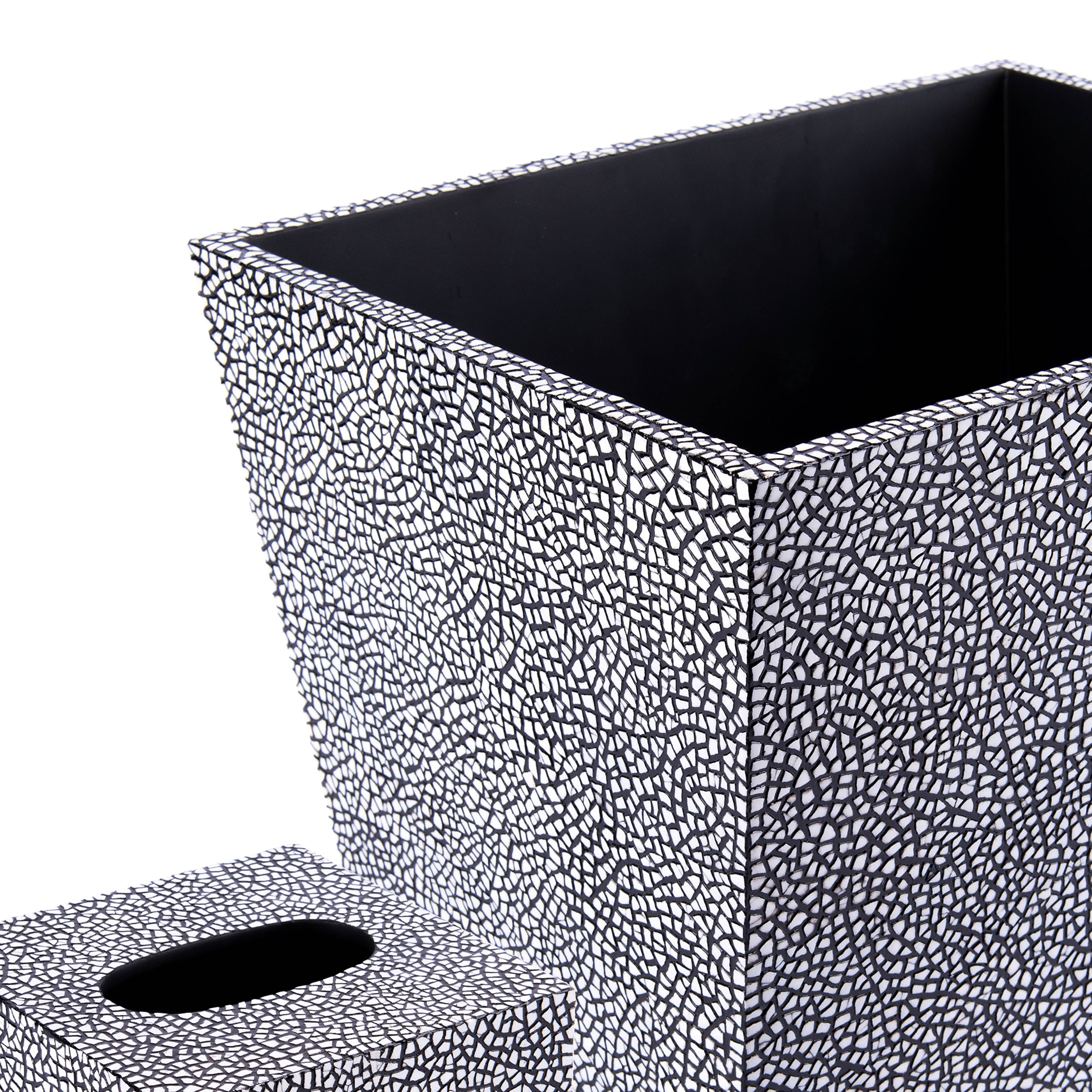 Saigon Interiors. Set of Black & White Tissue Box & Wastebasket.