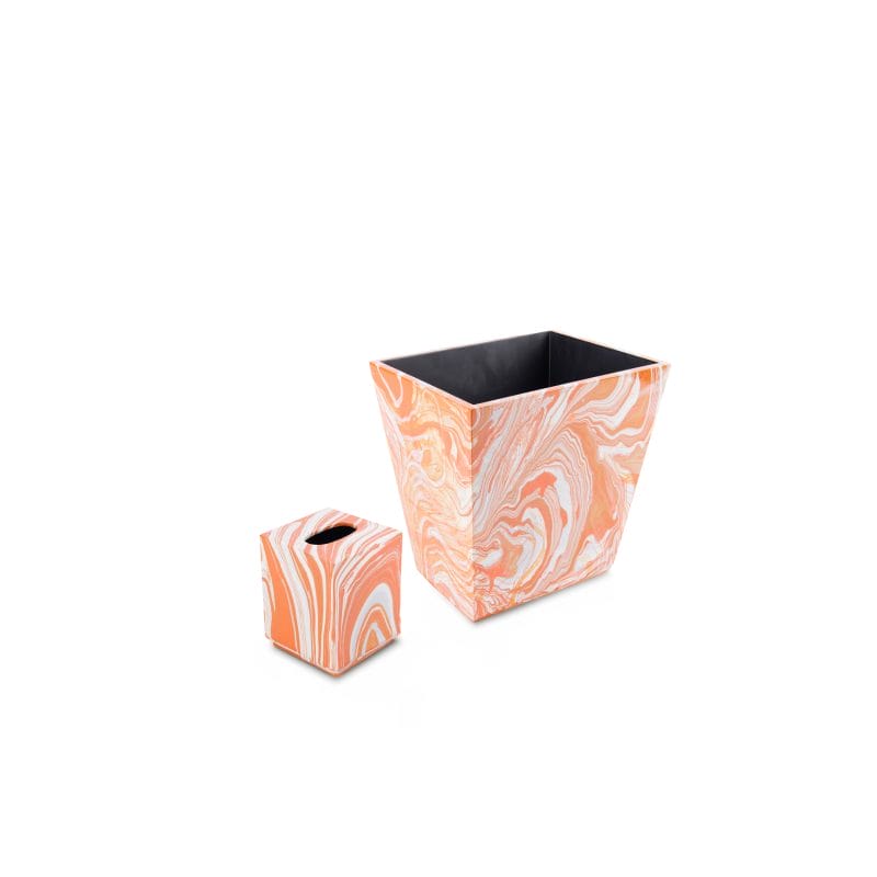 Saigon Interiors. Set of Orange & White Tissue Box & Wastebasket.