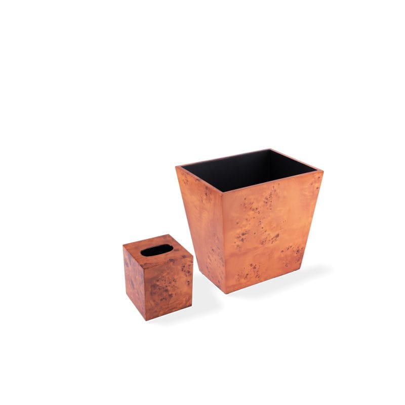 Saigon Interiors. Set of Brown Wooden Tissue Box & Wastebasket.