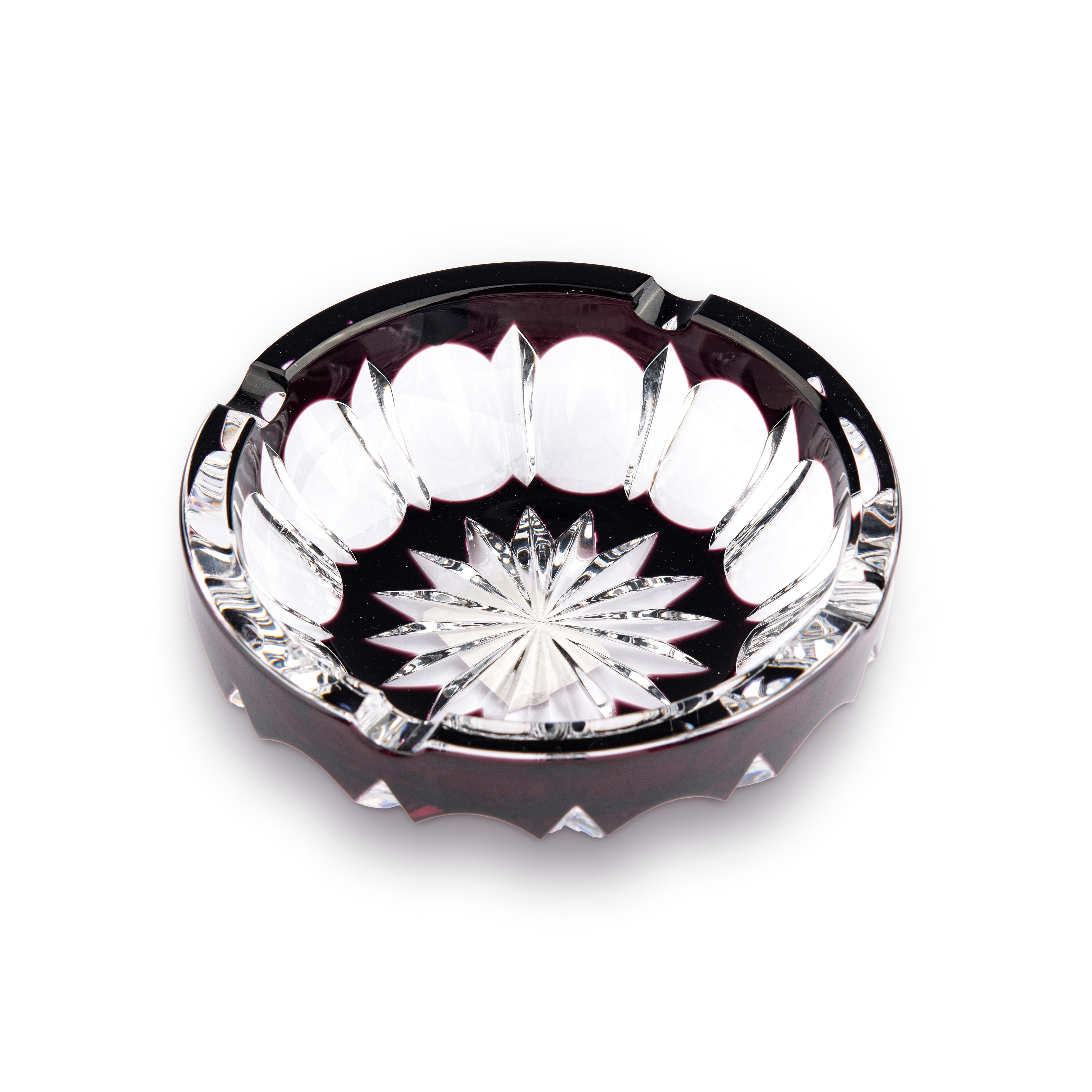 Cristallerie De Montbronn. Barrone Crystal Cigar Ashtray in Burgundy
