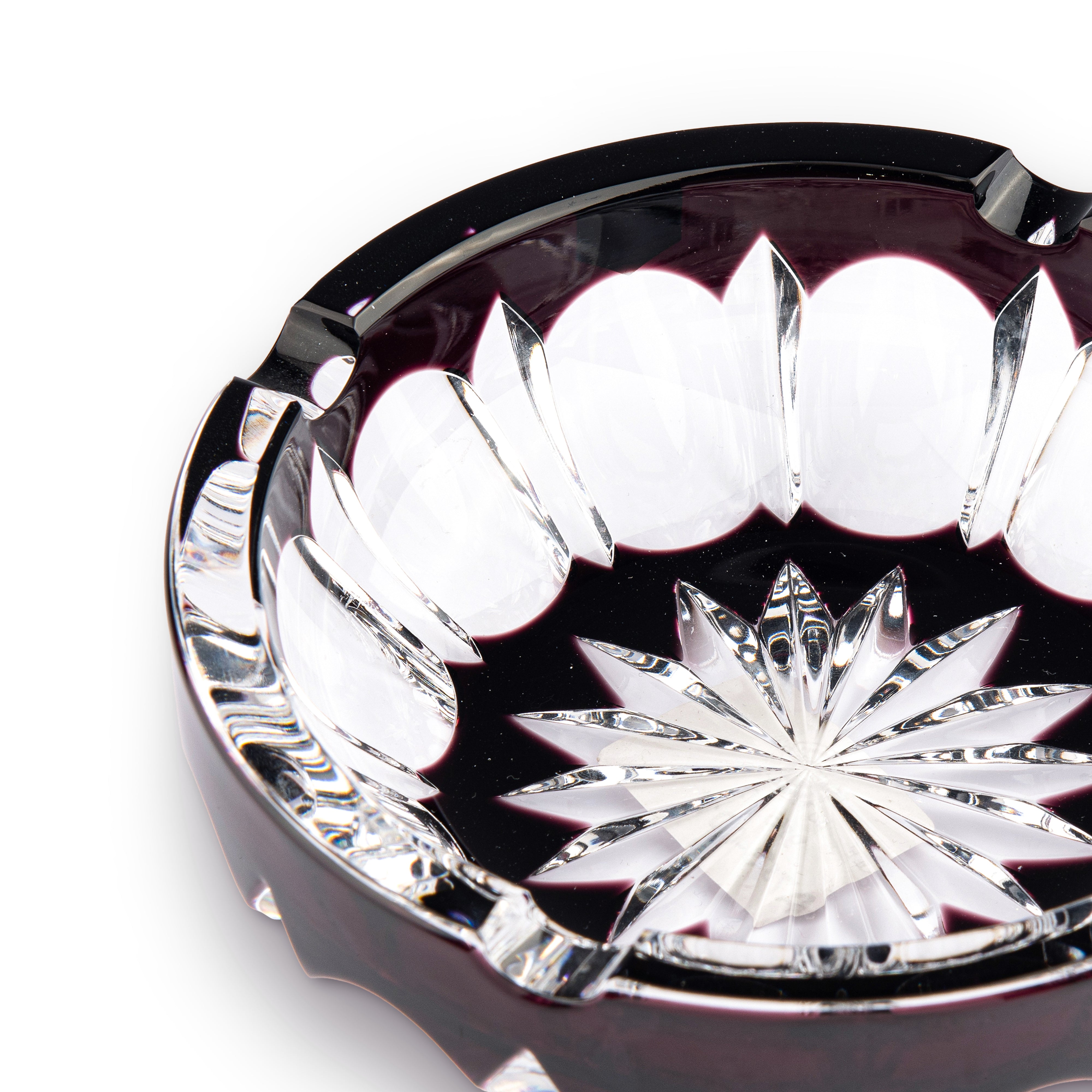 Cristallerie De Montbronn. Barrone Crystal Cigar Ashtray in Burgundy