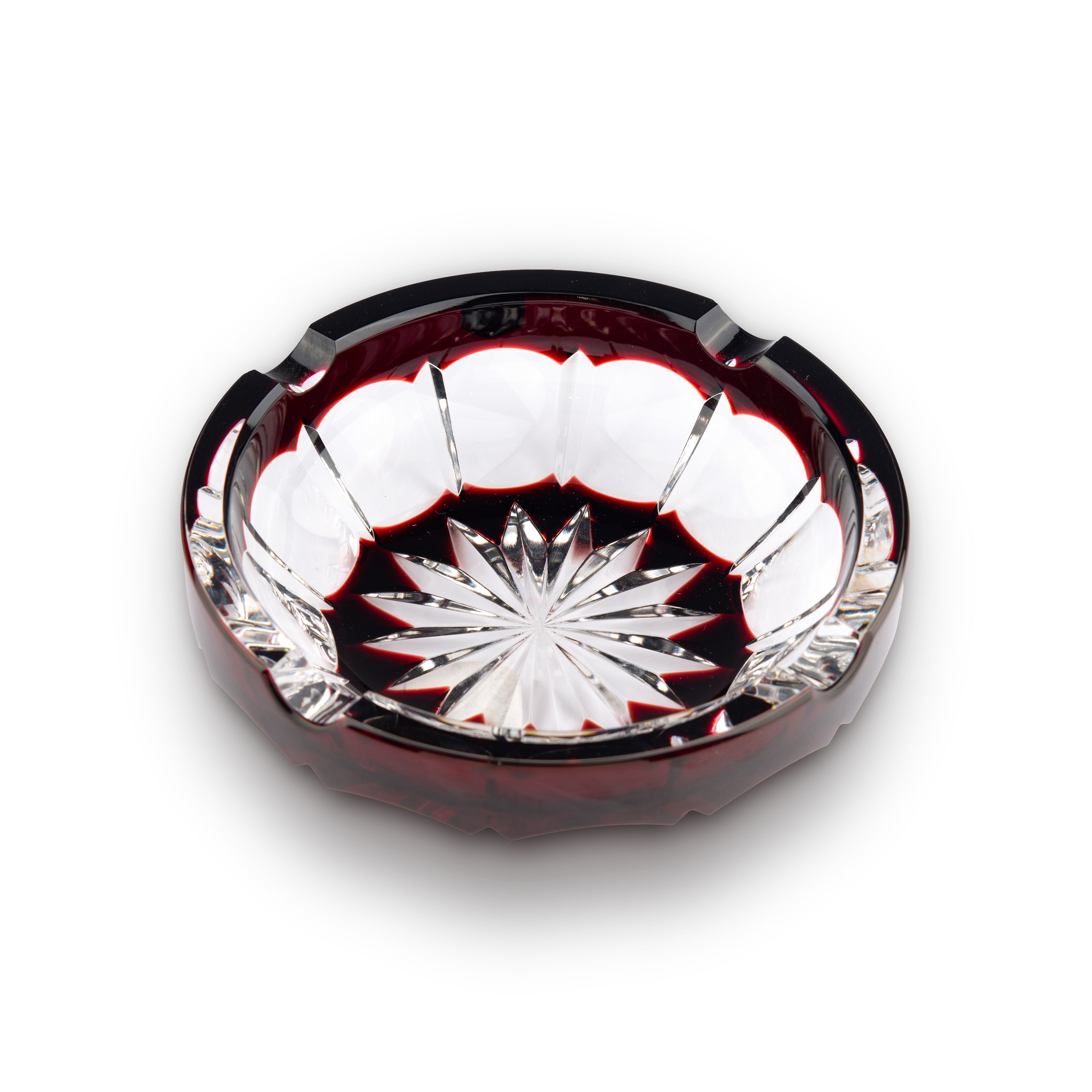 Cristallerie De Montbronn. Barrone Crystal Cigar Ashtray in Dark Red