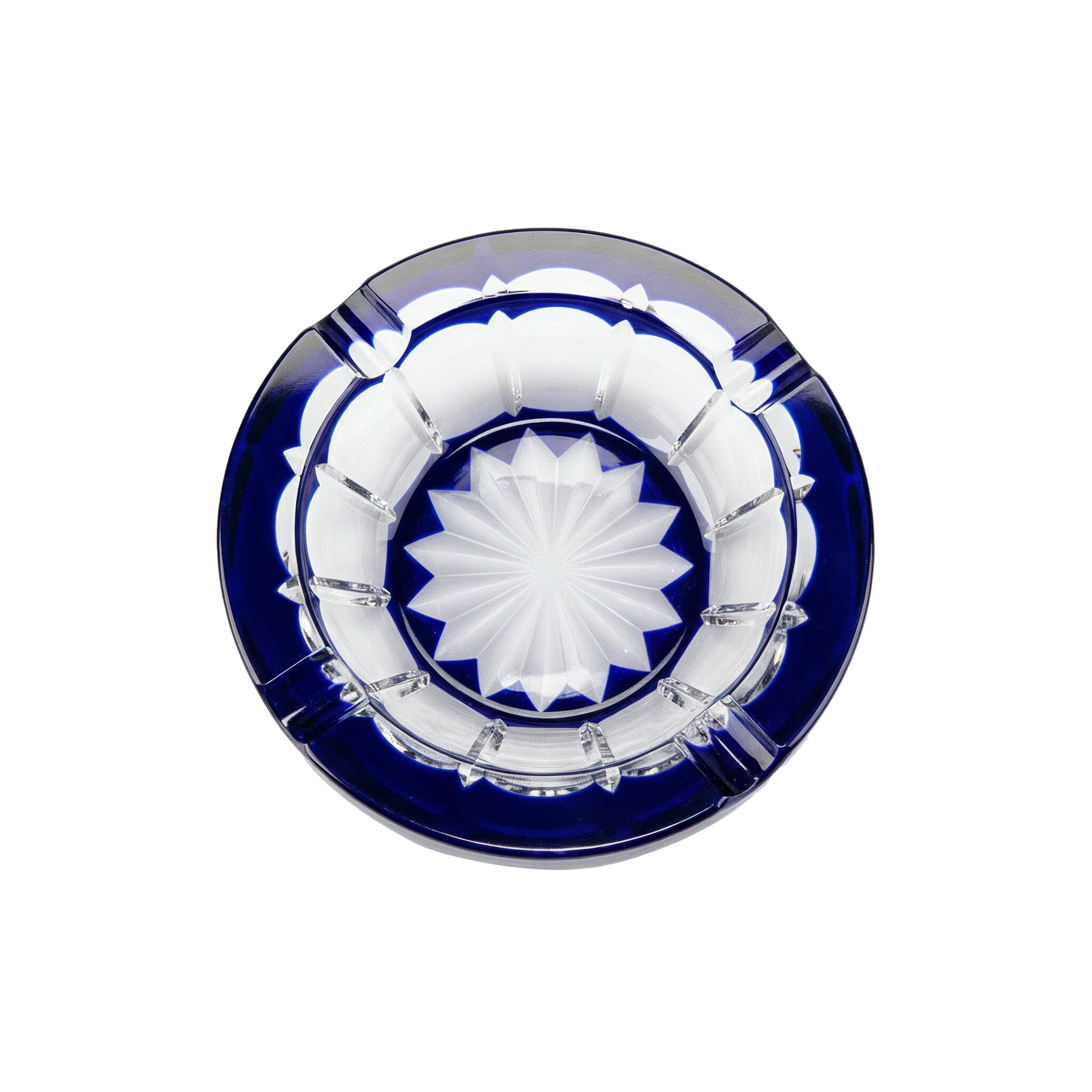 Cristallerie De Montbronn. Barrone Crystal Cigar Ashtray in Dark Blue