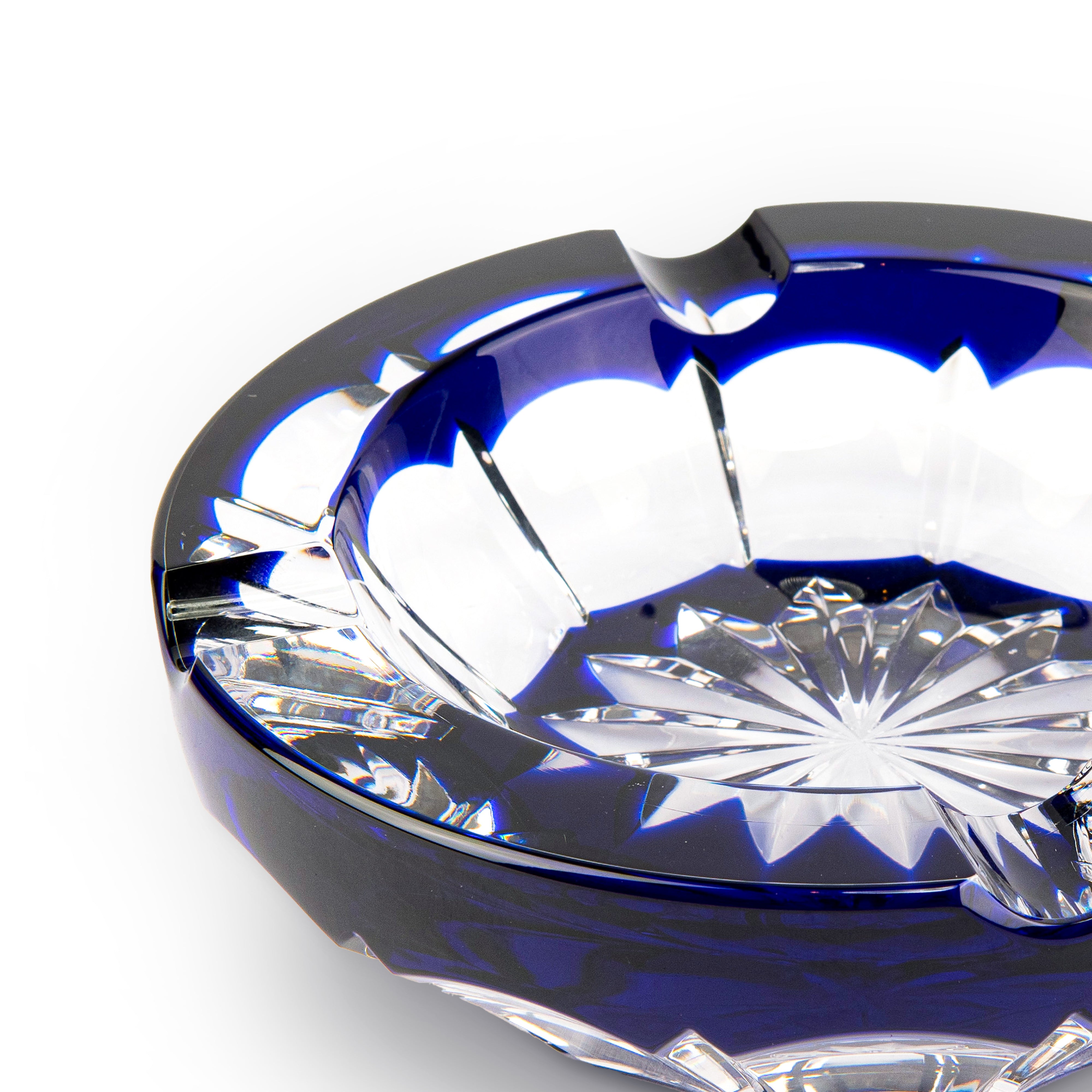 Cristallerie De Montbronn. Barrone Crystal Cigar Ashtray in Dark Blue