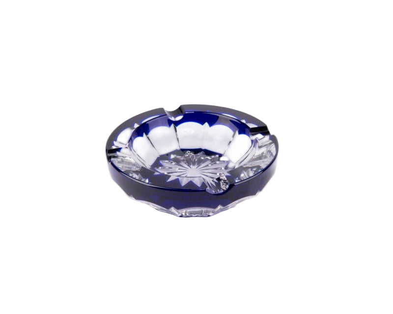 Cristallerie De Montbronn. Barrone Crystal Cigar Ashtray in Dark Blue
