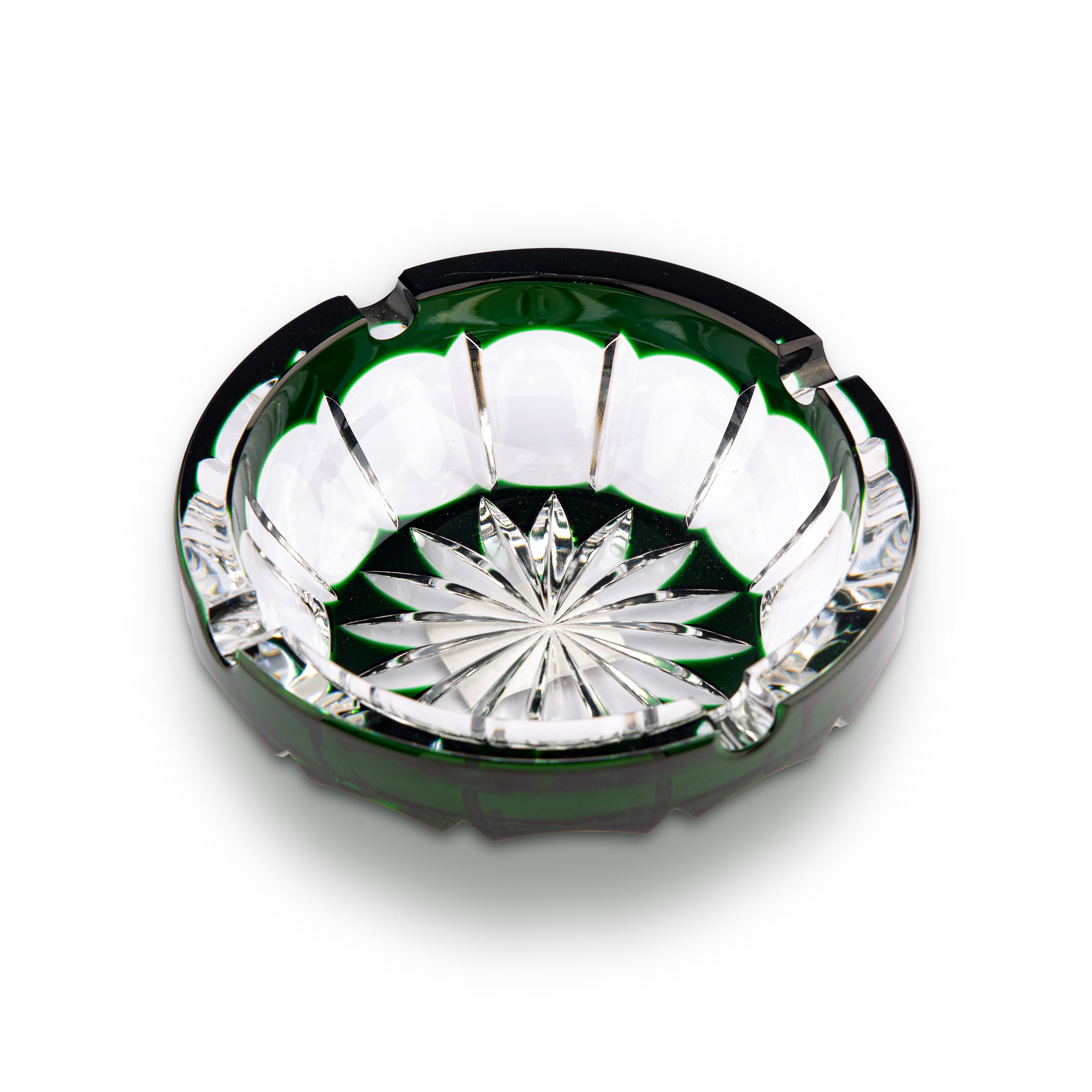 Cristallerie De Montbronn. Barrone Crystal Cigar Ashtray in Dark Green