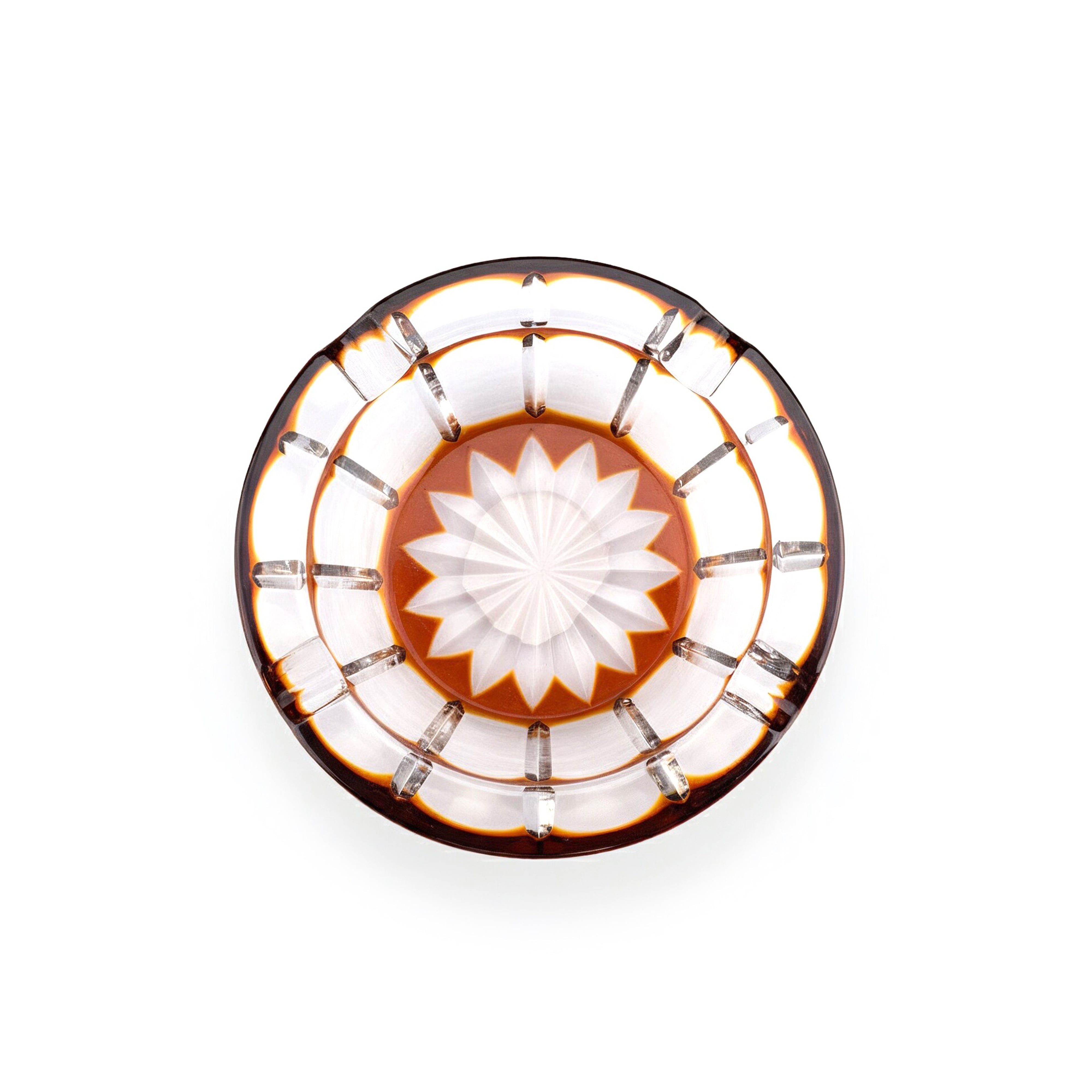 Cristallerie De Montbronn. Barrone Crystal Cigar Ashtray in Amber