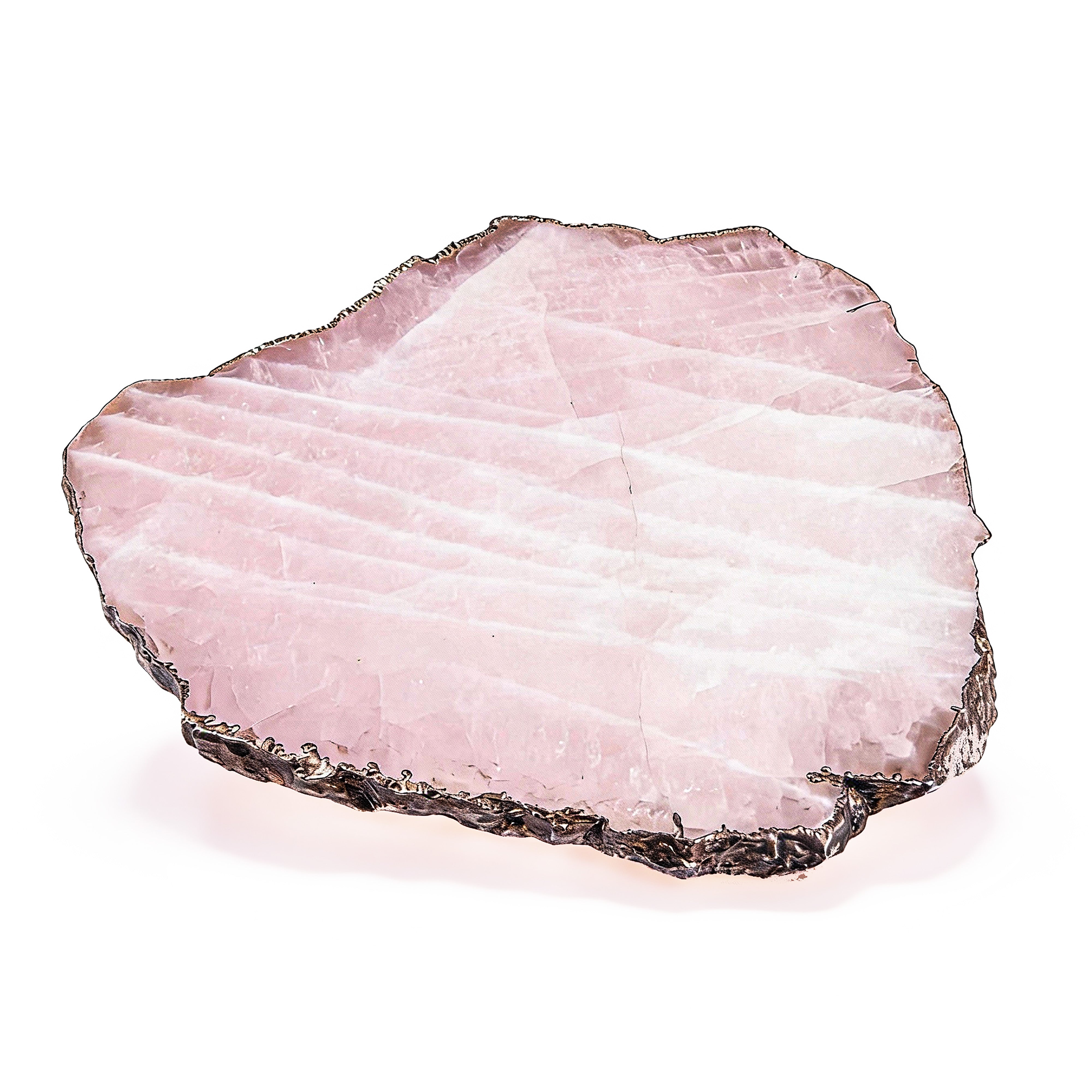Anna By RabLabs. Kiva Platter in Rose Quartz with a Silver Trim. Medium Size