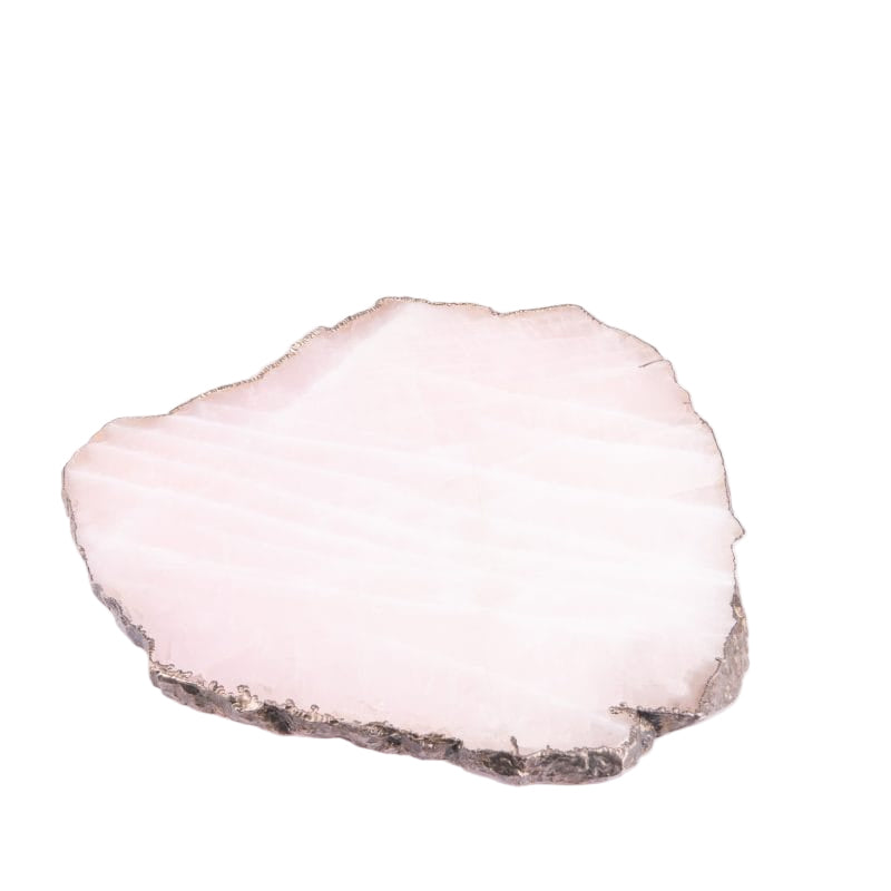 Anna By RabLabs. Kiva Platter in Rose Quartz with a Silver Trim. Medium Size