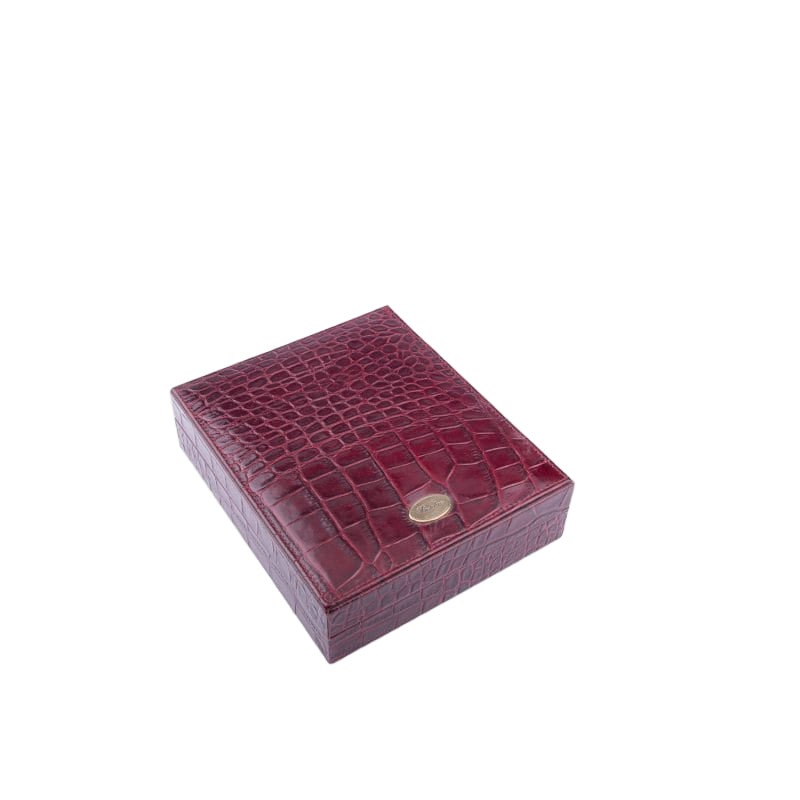 Renzo Romagnoli. Bridge Set Playing Cards Box in Burgundy Bordeaux Croco Leather