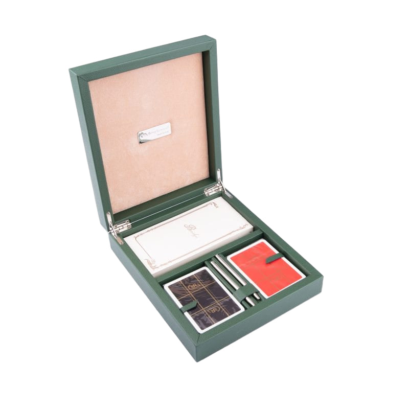 Renzo Romagnoli. Bridge Set Playing Cards Box in Green Leather. Medium Size