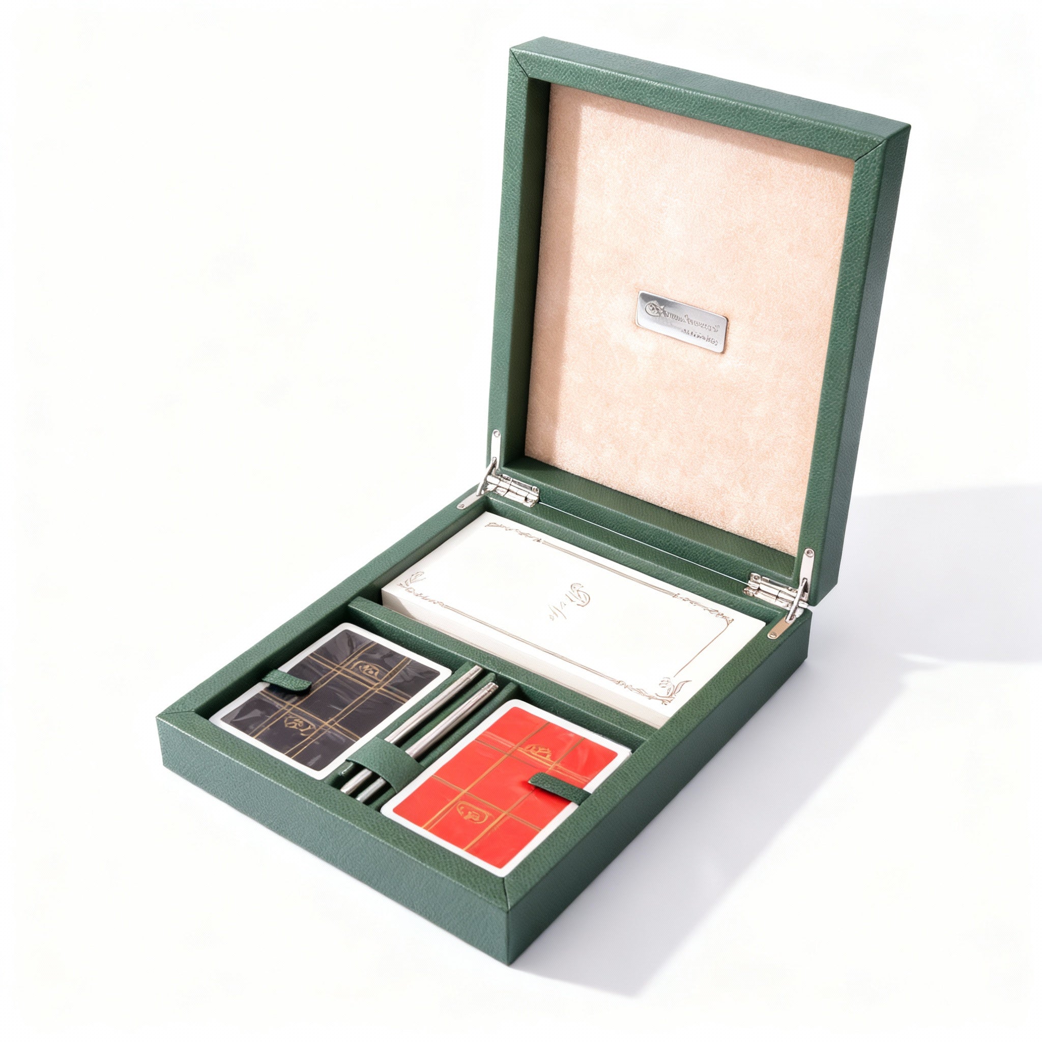 Renzo Romagnoli. Bridge Set Playing Cards Box in Green Leather. Medium Size