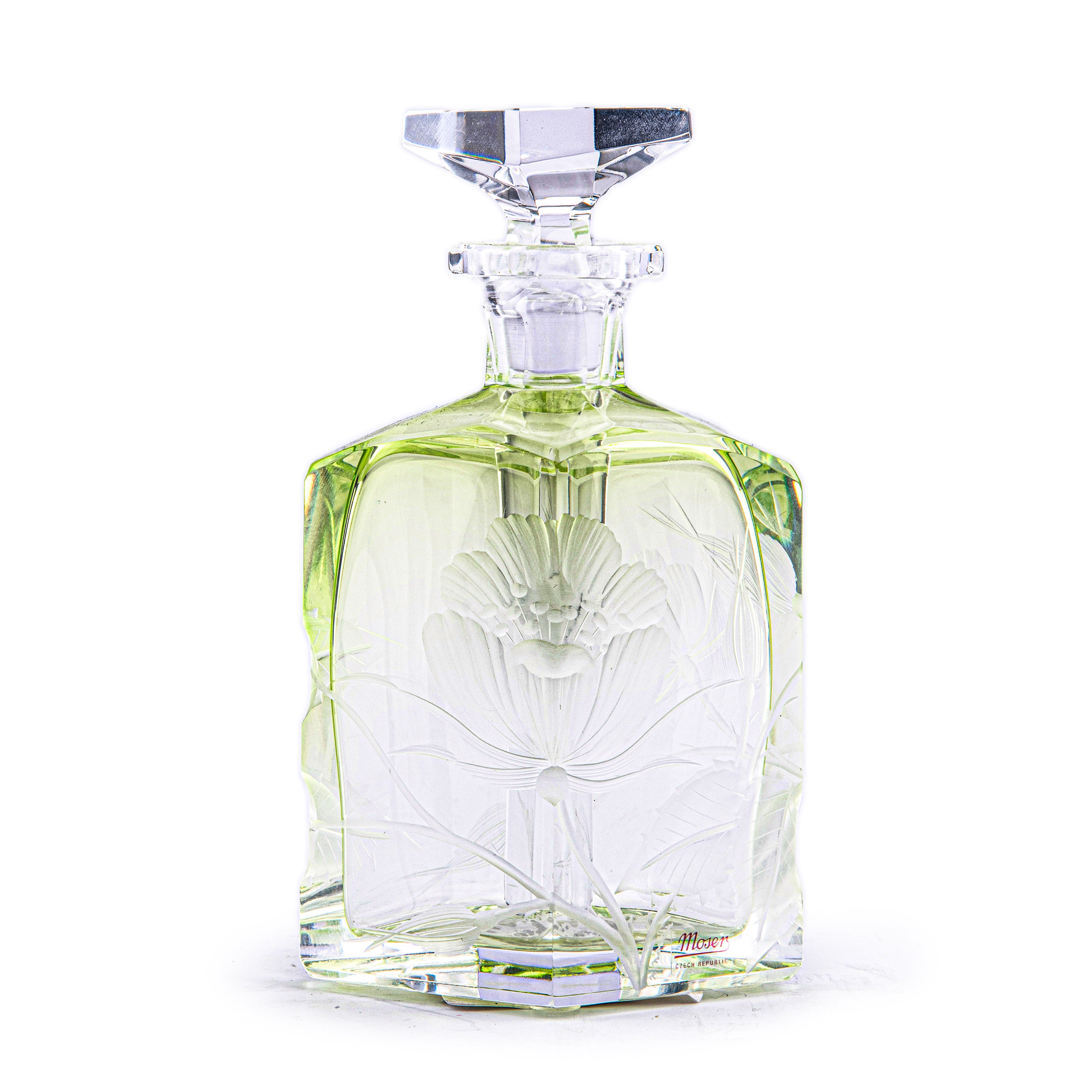 Moser. Green Crystal Perfume Bottle. 80 ML
