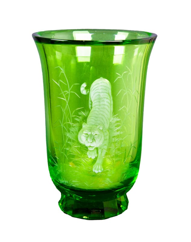 Moser. Eden Crystal Vase with Tiger Engraving. (Limited Edition)